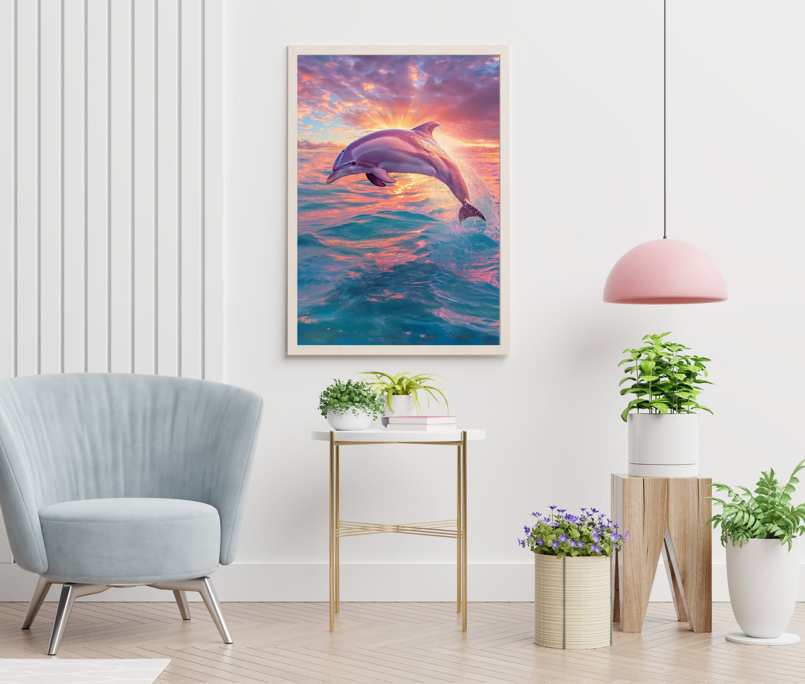 Dolphin Sunset Poster, Oil Painting, Dolphin Digital Printable Wall Art, Dolphin Digital Wall Art, Aesthetic Art Bathroom, Bathroom Decor - view 6
