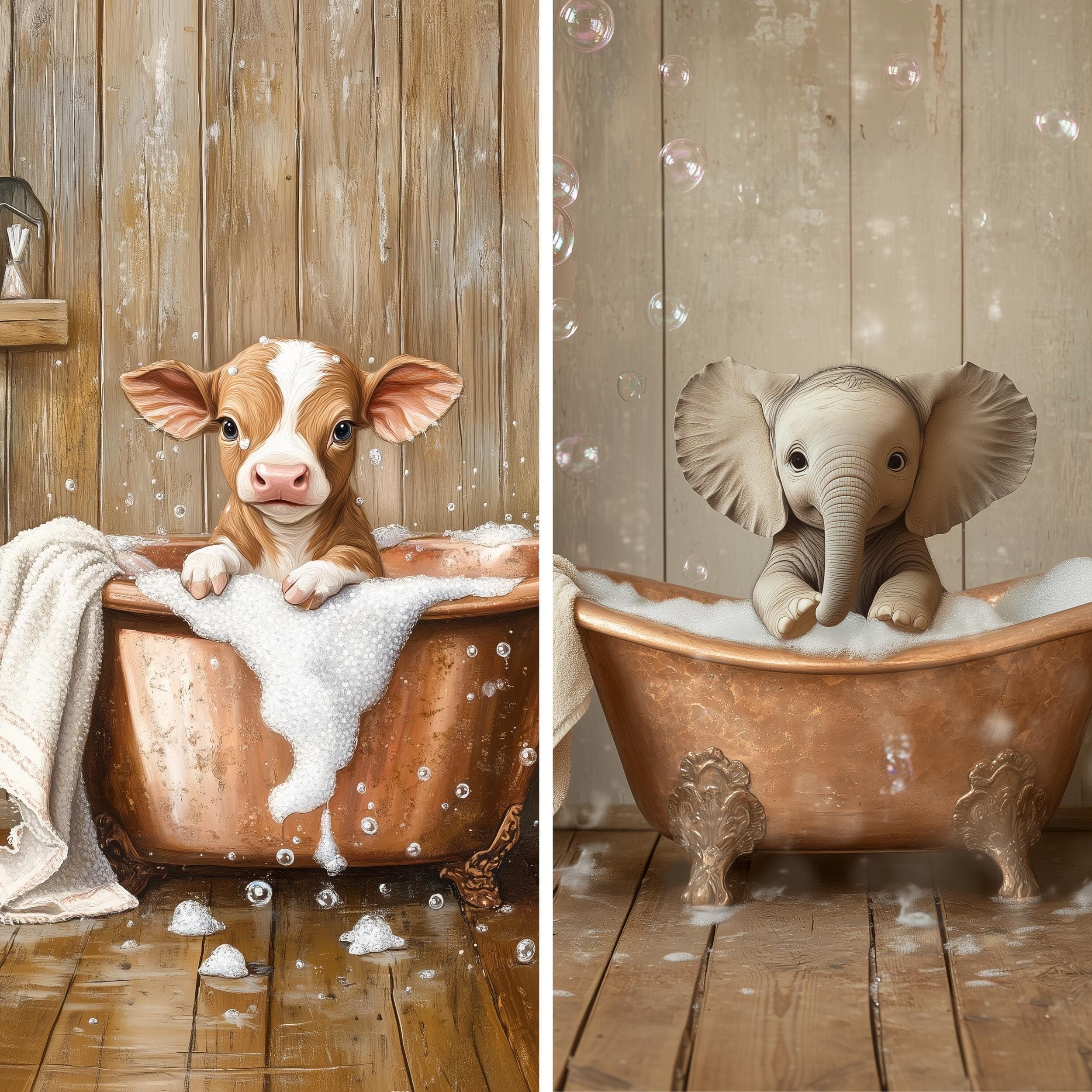 Animal in Bathtub Print, Funny Bathroom Wall Decor, Nursery Animal Prints, Animal Gallery Set, Set of 6, Bathroom Art Print, Safari Bathtub - view 7
