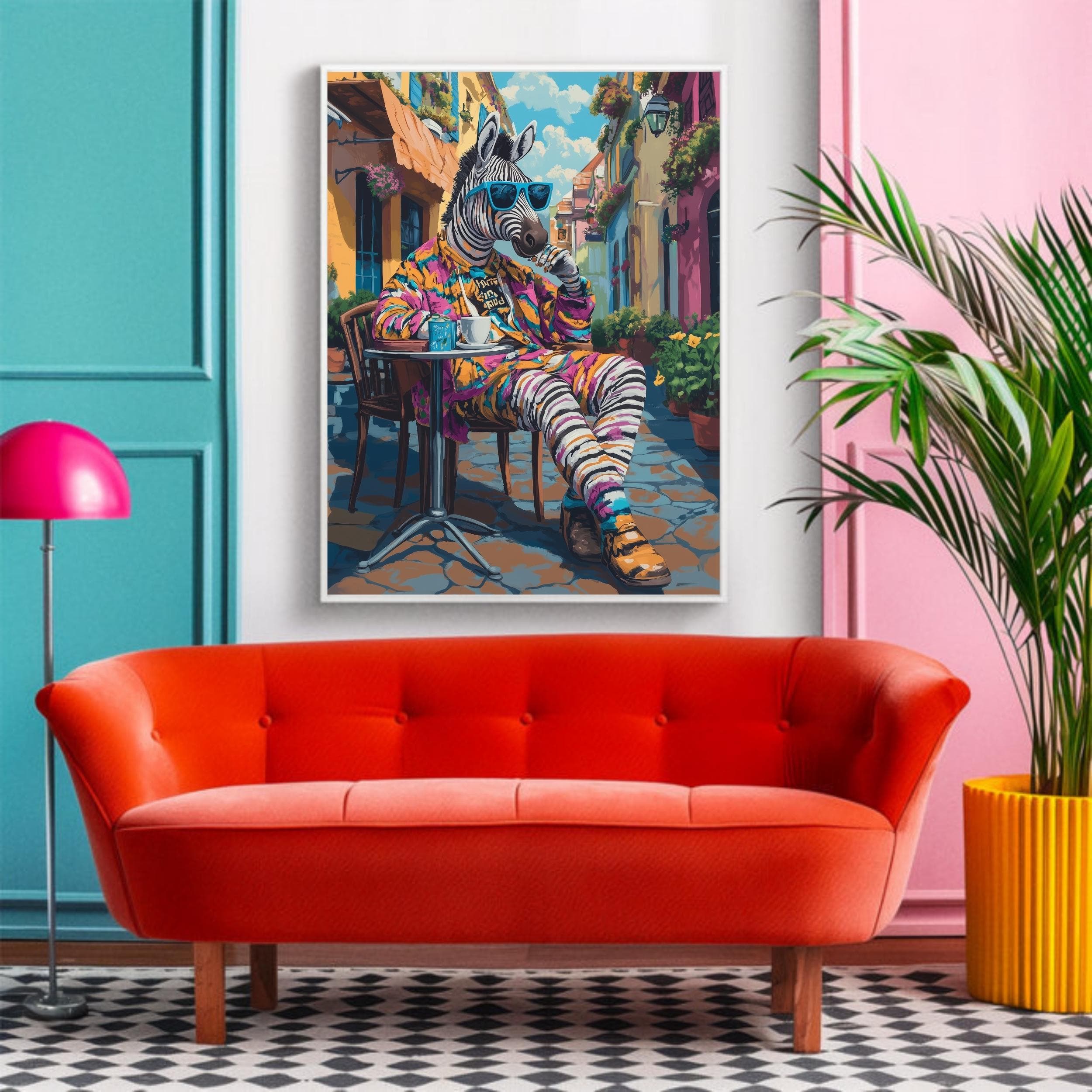 Maximalist Zebra Poster, Aesthetic Zebra Maximalist Decor, Preppy Dorm Decor, Cute Apartment Decor, Eclectic Home Decor, Funky Wall Art - view 2