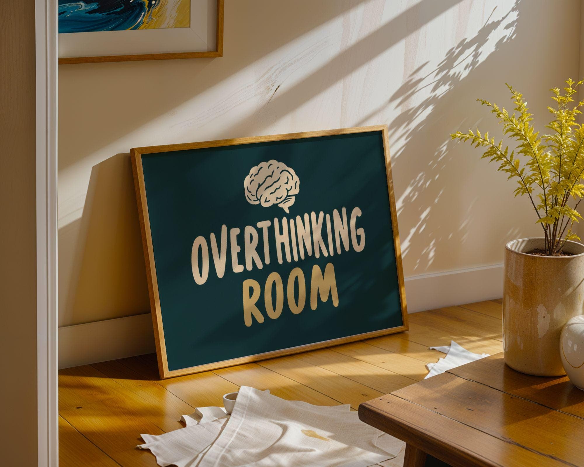 Overthinking Room Poster, Funny Office Wall Art, Funny Bathroom Wall Art, Emareld Green Print, Minimal Typography Poster, Dorm Room Poster - view 2