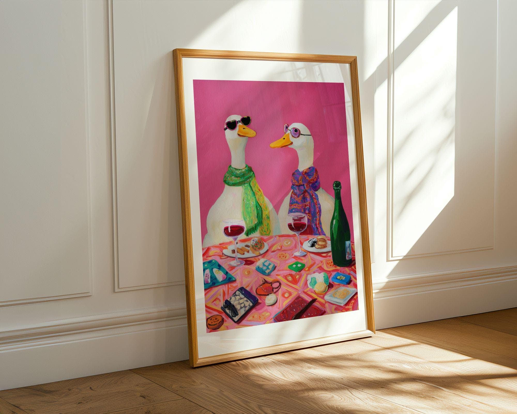 Funny Duck Wall Art, Whimsical Animal Art, Quirky Wall Decor, Eclectic Home Decor, Wine Lover Wall Art, Silly Goose Wall Print, Goose Art - view 2