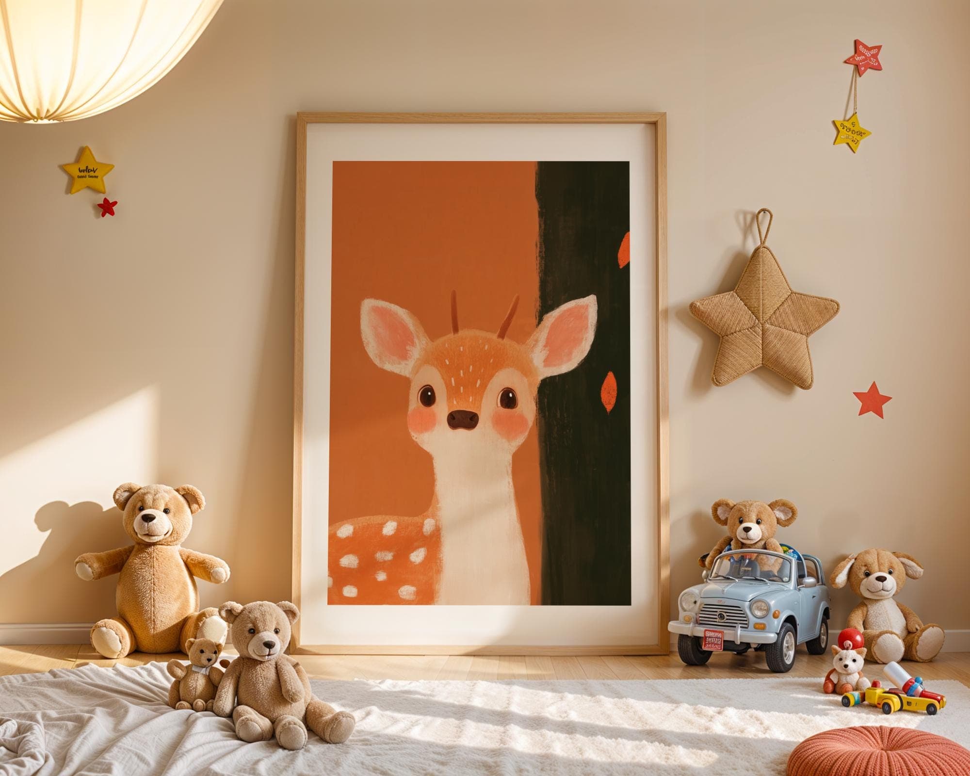 Baby Deer Wall Art, Cute Woodland Nursery Decor, Whimsical Nursery Decor, Deer Wall Decor for Kids, Woodland Nursery Decor, Orange Painting - view 3