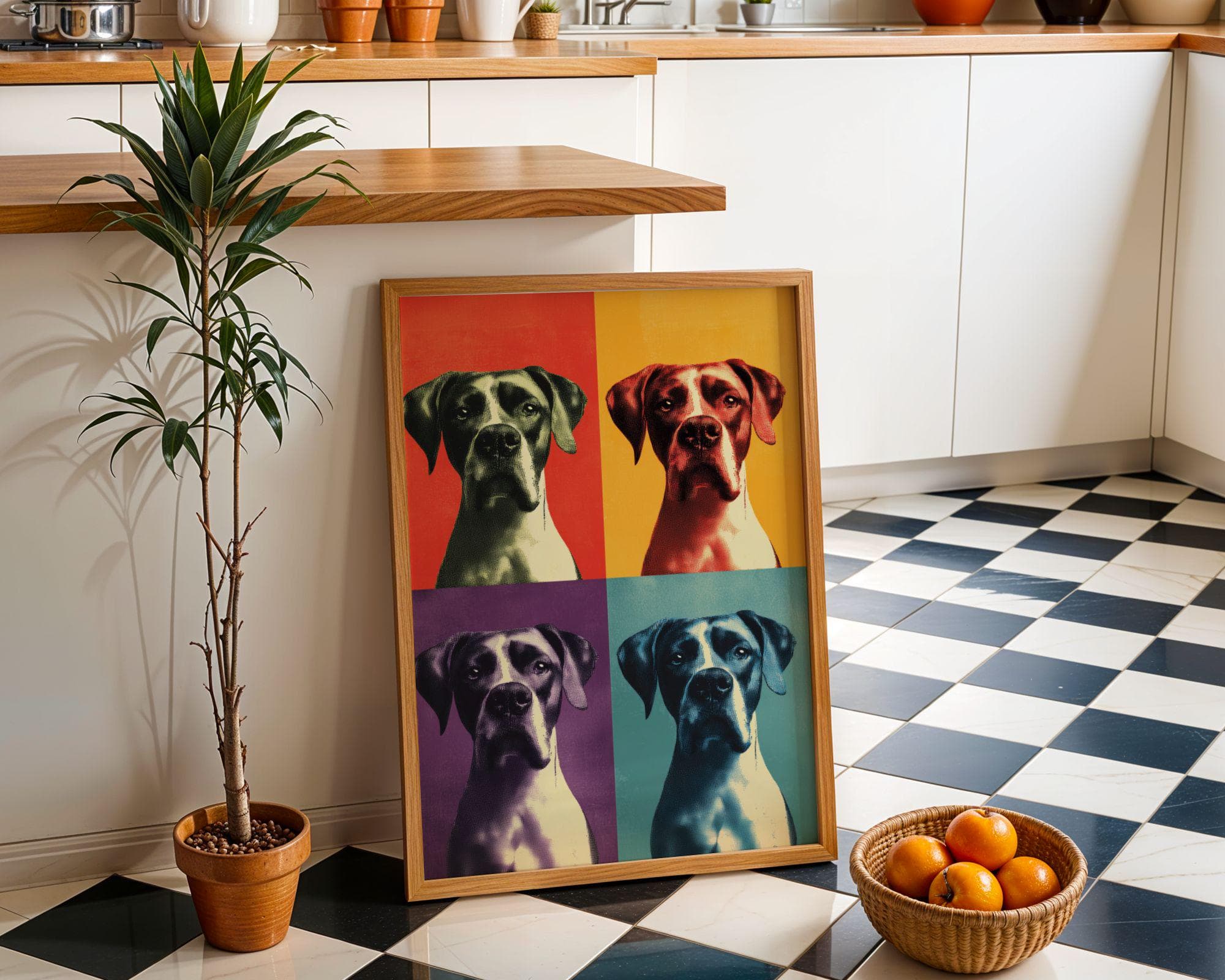 Pop Art Dog Quad | Colorful Modern Wall Art, Colorful Boxer Dog Art, Whimsical Wall Print, Funny Dog Wall Art, Gallery Wall Print - view 3