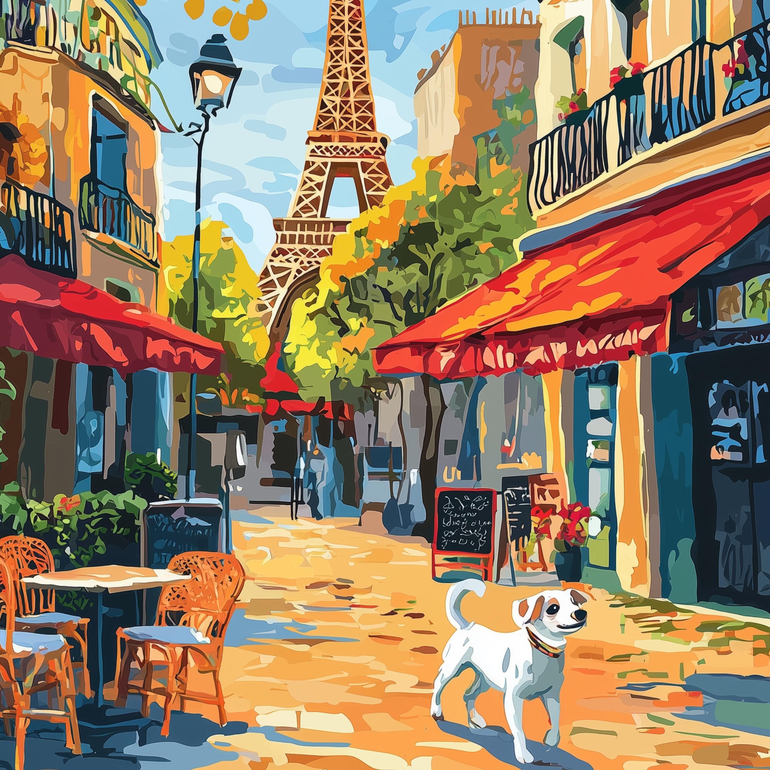 Paris Wall Art, Paris Travel Print, Eiffel Tower and Dog Art, Eiffel Tower Art Print, Colorful Eiffel Tower and Dog Art, Dog Lover Gift - view 2