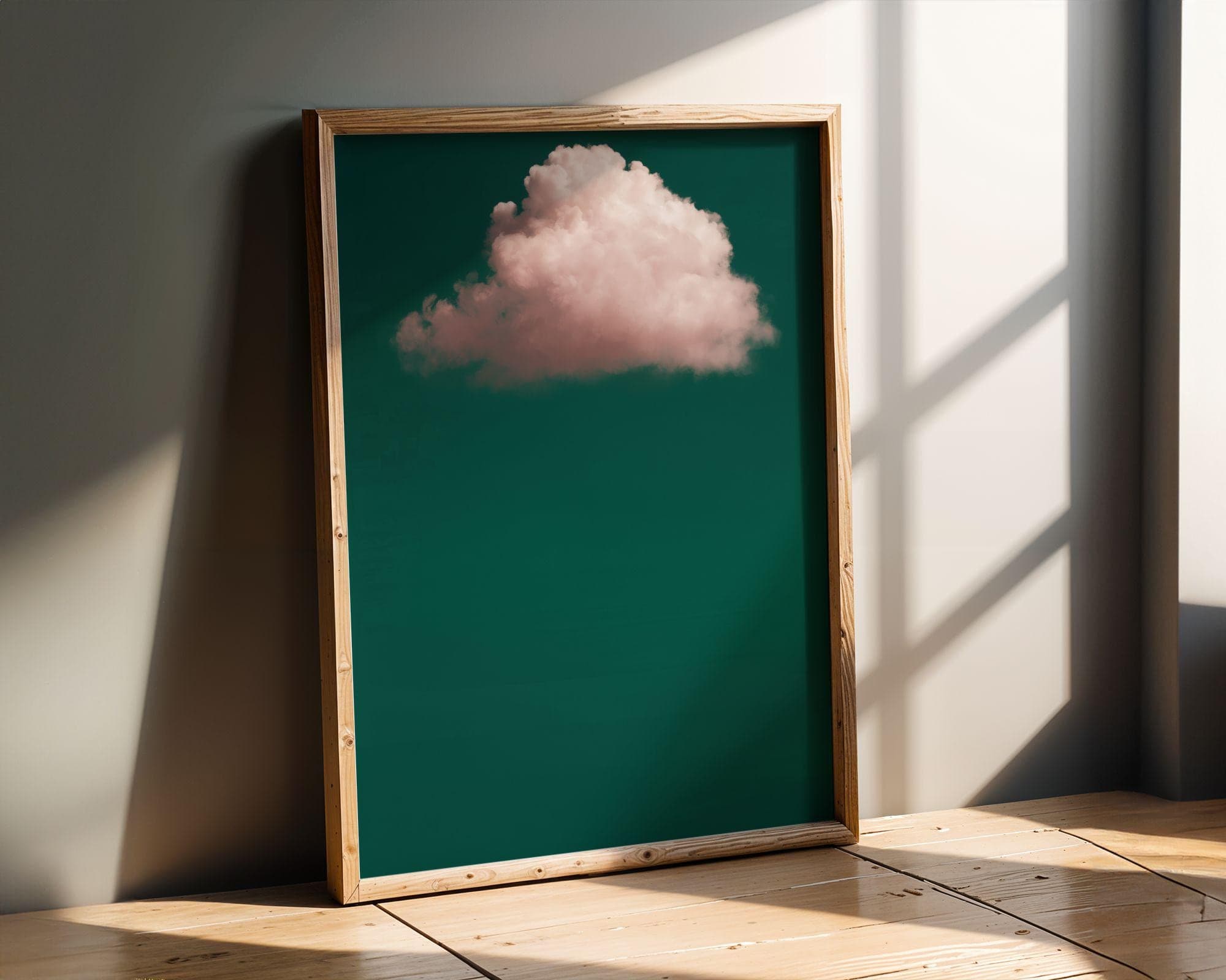 Emerald Green Pink Cloud Print, Emerald Green Wall Art, Minimalist Wall Art, Maximalist Decor, Dark Green Wall Art, Pink Cloud Wall Art - view 4
