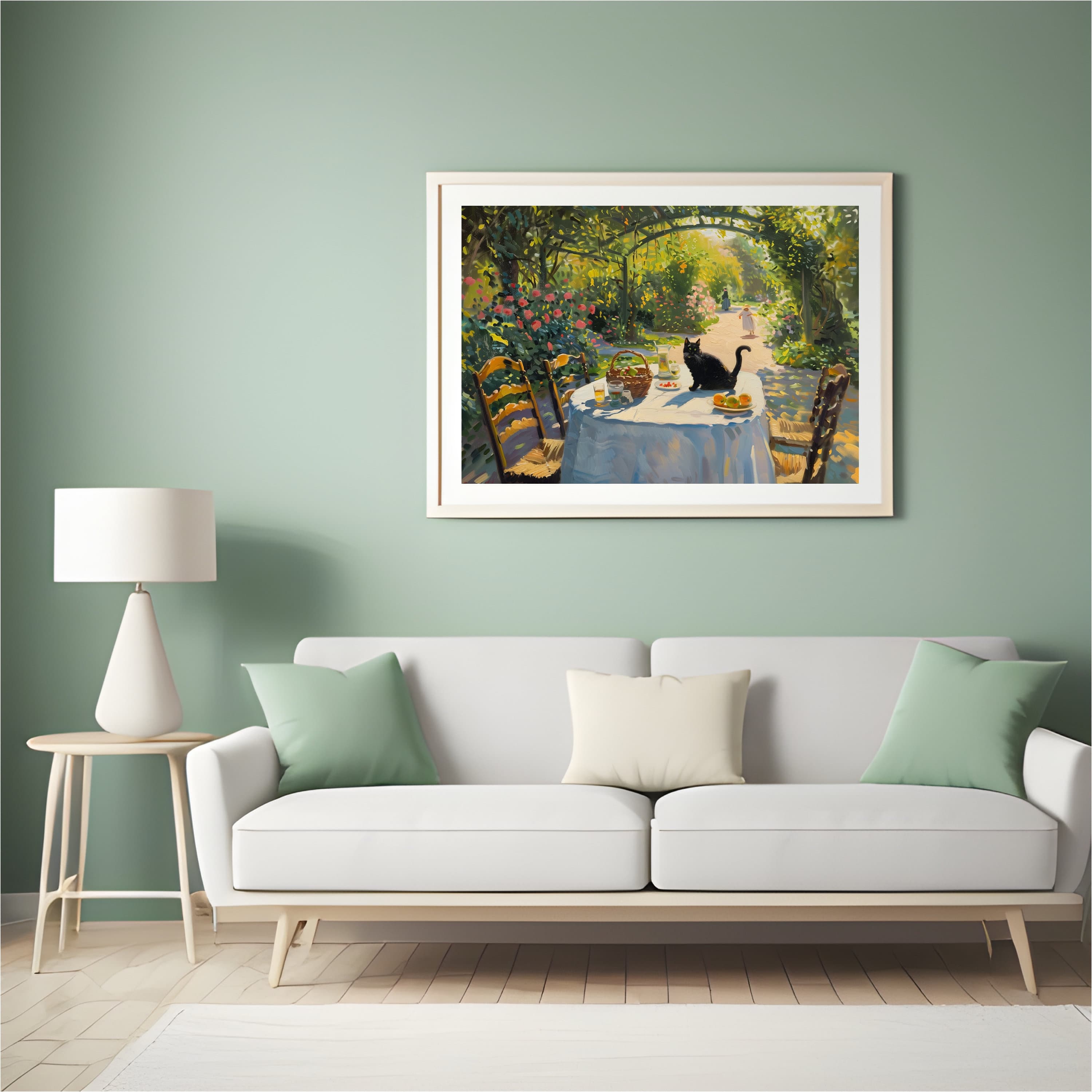 Cat Garden Landscape Art Print, Oil Painting, Monet Black Cat Art, Fresh Fruits Wall Art, Nature Lovers Decor, Monet Painting, Cat Mom Gift - view 6