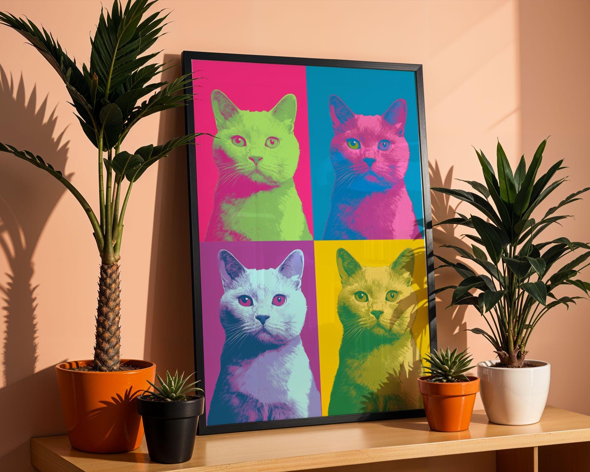 Pop Art Cat Quad, Colorful Wall Art, Pop Art Cat Wall Art, Colorful Cat Wall Decor, Quirky Cat Decor, Retro Cat Wall Poster, Funky Wall Art - view 9