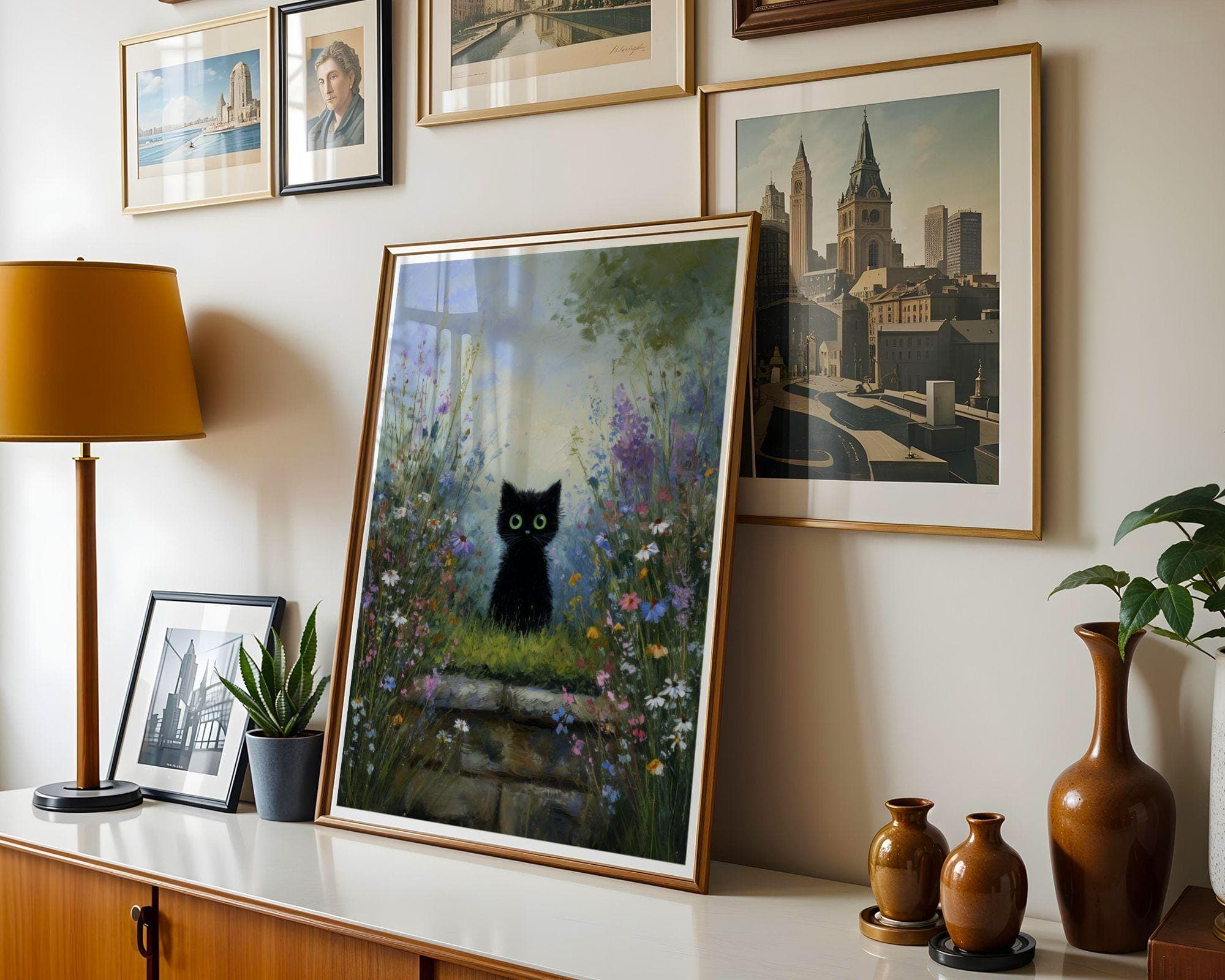 Black Cat in Wildflower Garden Wall Art, Whimsical Black Cat Poster, OilPaint Print, Colorful Floral Decor, Black Cat Aesthetic,Charming Cat - view 6