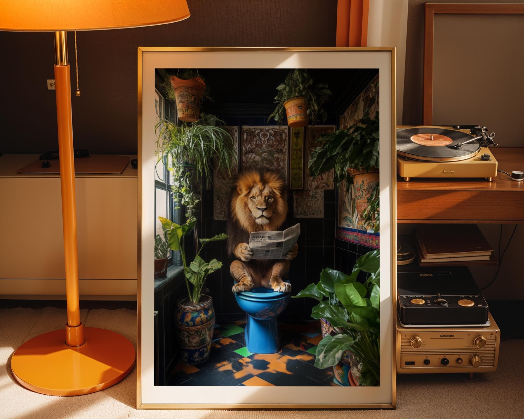 Funny Lion Bathroom Art, Quirky Jungle Animal Print, Modern Toilet Wall Decor, Funny Animal Poster, Quirky Safari Bathroom Art, Lion Art - view 6