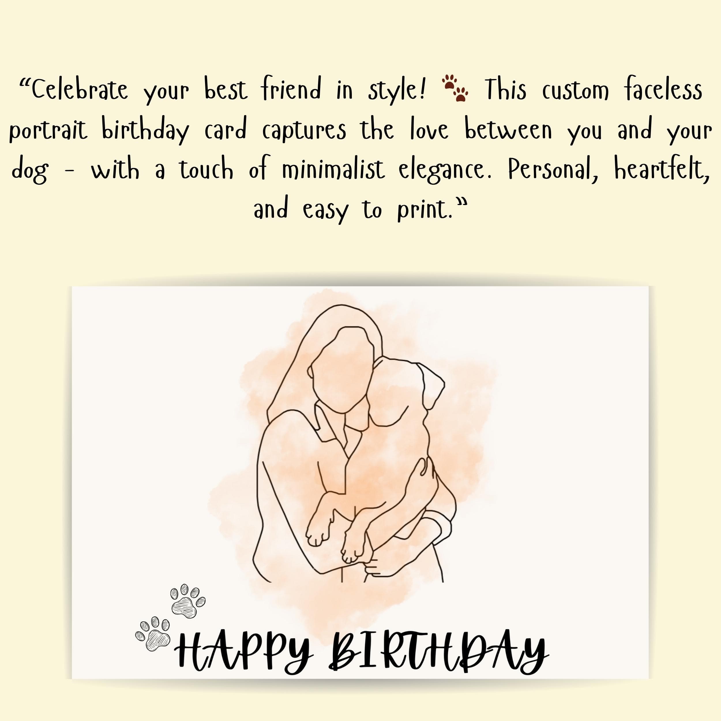 Custom Minimalist Birthday Card, Personalized Happy Birthday Card, Custom Line Art Bhirtday Card, Faceless Portrait Card, line art greeting - view 6