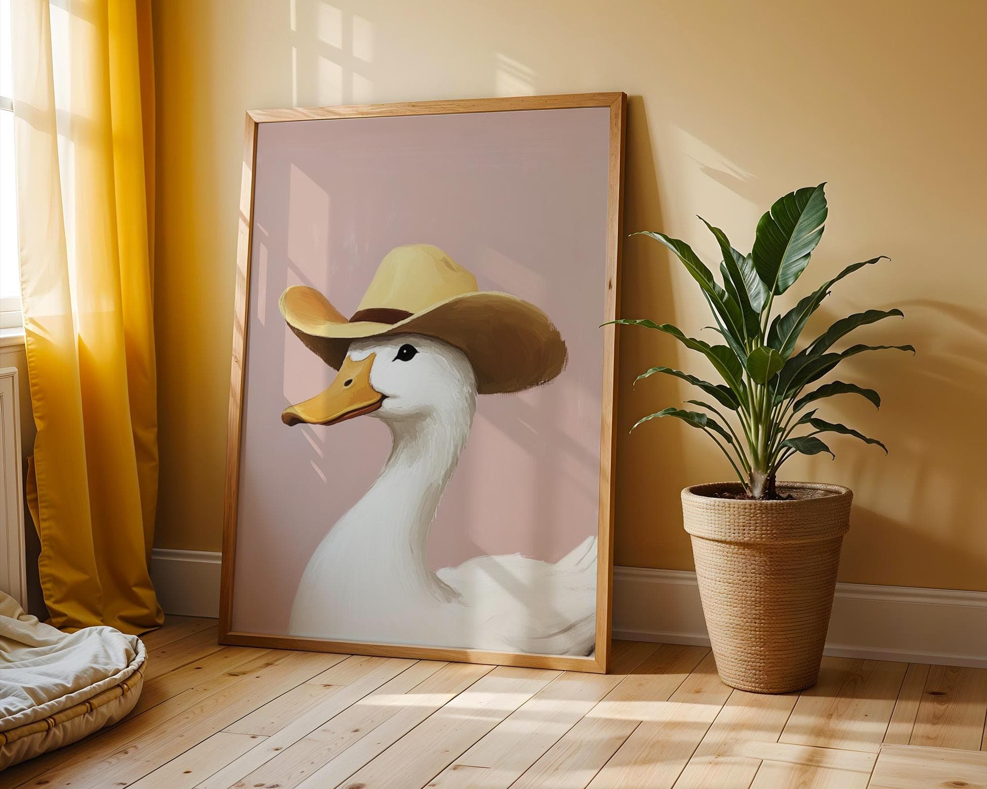 Silly Cowboy Goose Print, Pink Western Nursery Printable Art, Neutral Southeastern Boy Room Animal Wall art, Cowboy hat, Retro Duck Poster - view 4