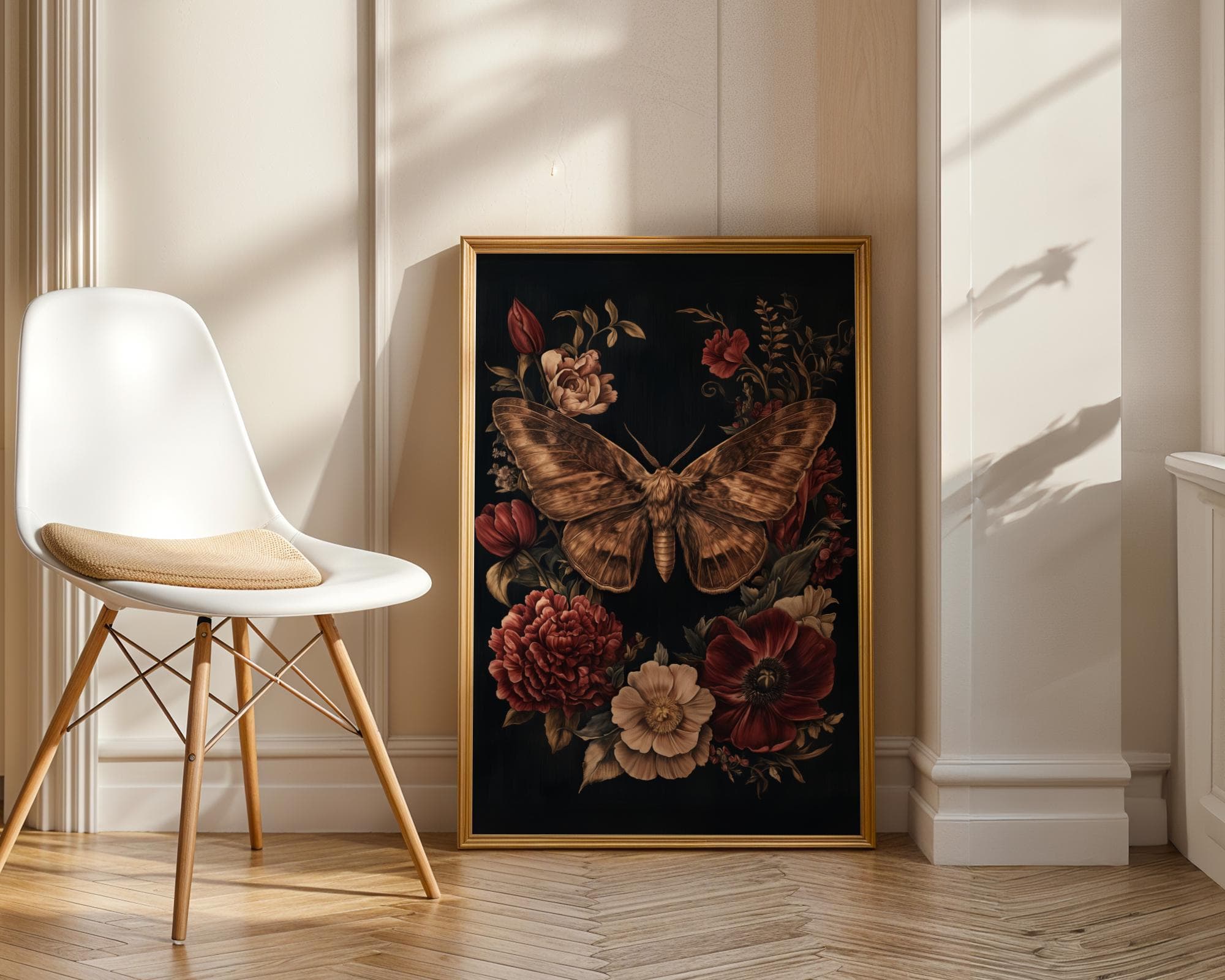 Vintage Moth and Floral Wall Art Print ā botanical printable, floral dark academia, Nature Moth Wall Art, Botanical Moth Poster, Vintage Art - view 6