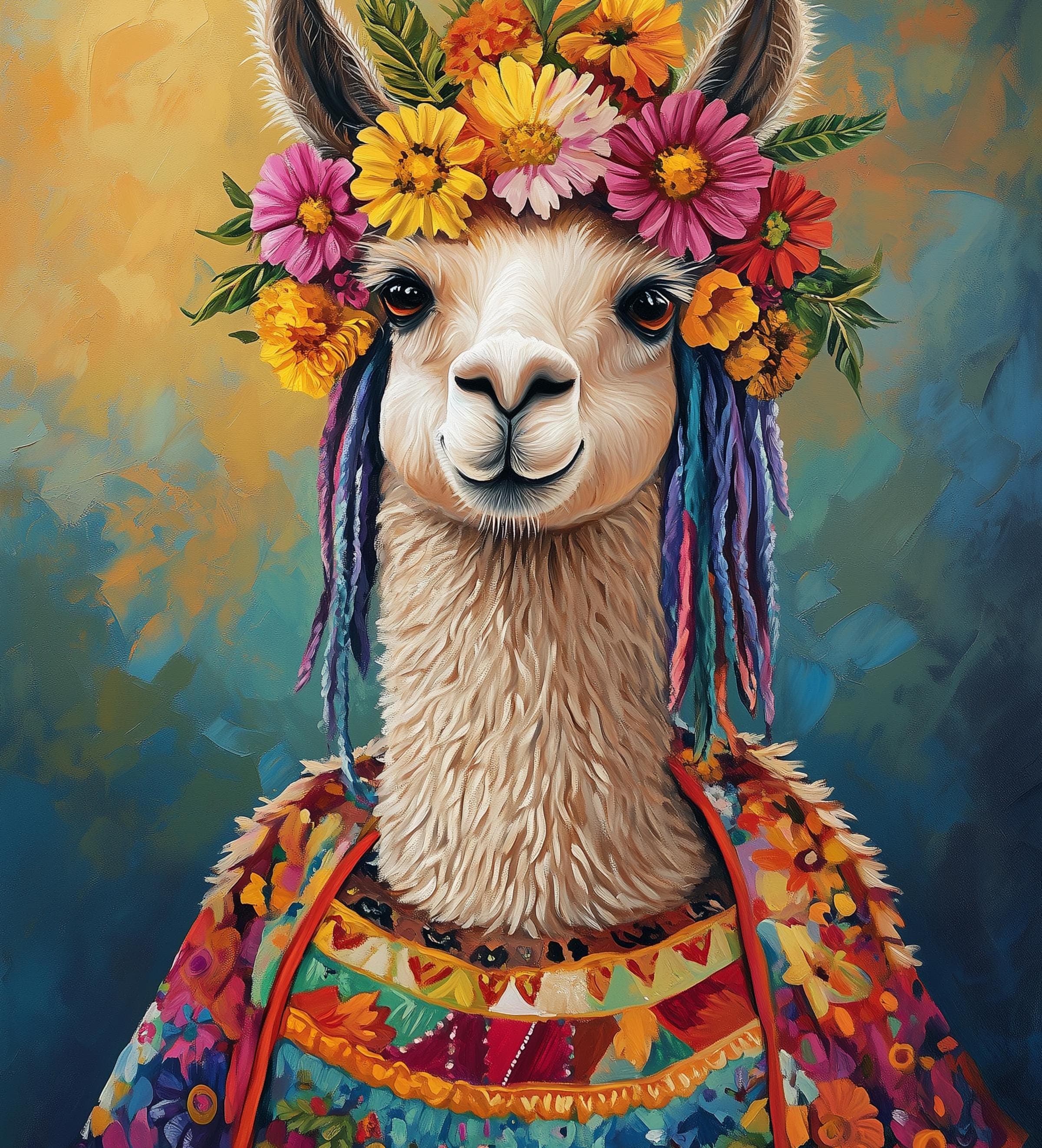Eclectic Llama Art Print, Boho Wall Art, Colorful Llama Wall Art – Bohemian Animal Painting with Flowers, Whimsical Llama Art, Llama Poster - view 2