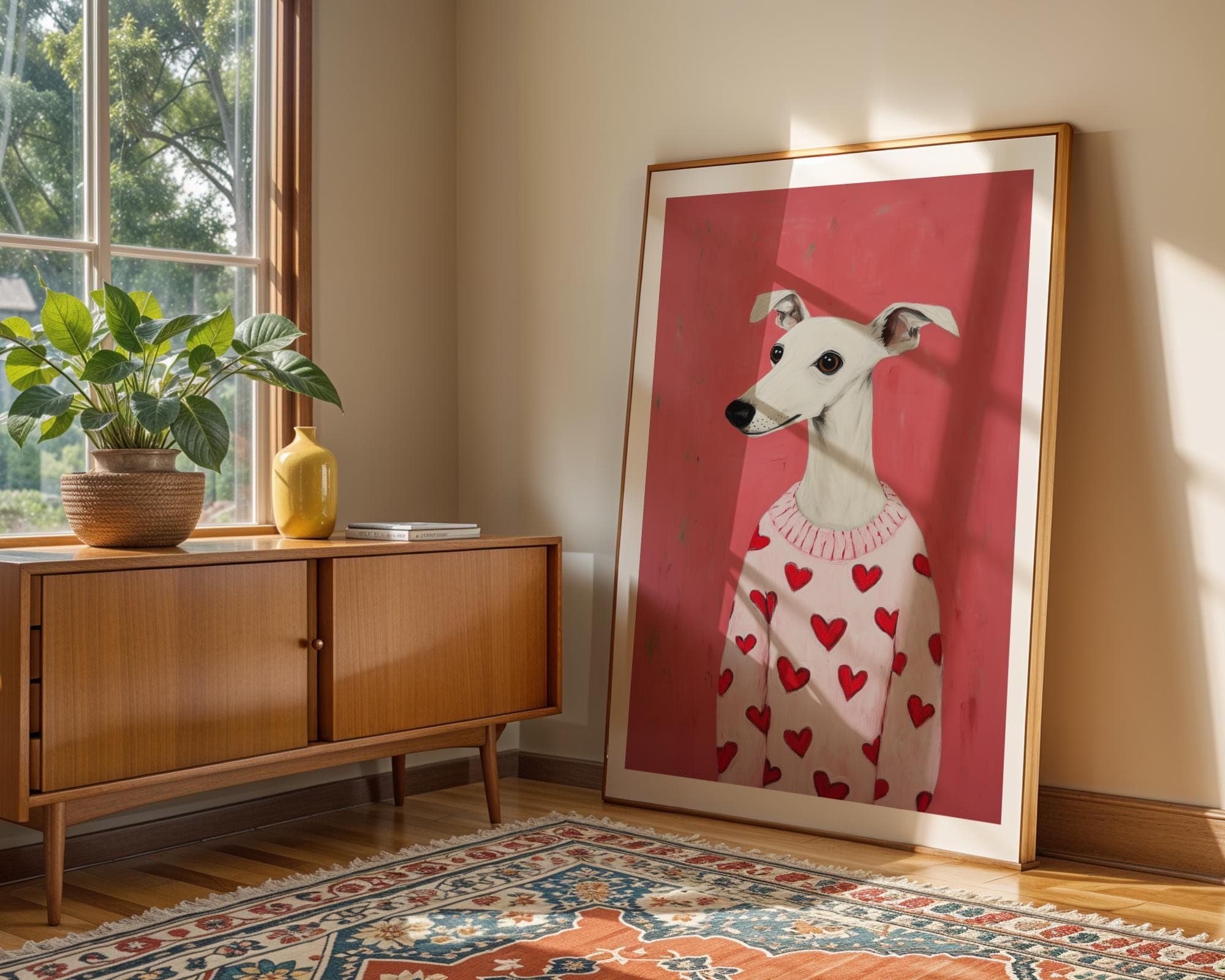 Whippet Dog Art, Pink Dog Wall Art, Digital Whippet Portrait, Whippet Poster for Pet Lovers, Funny Dog Printable, Dog Valentine Poster - view 6