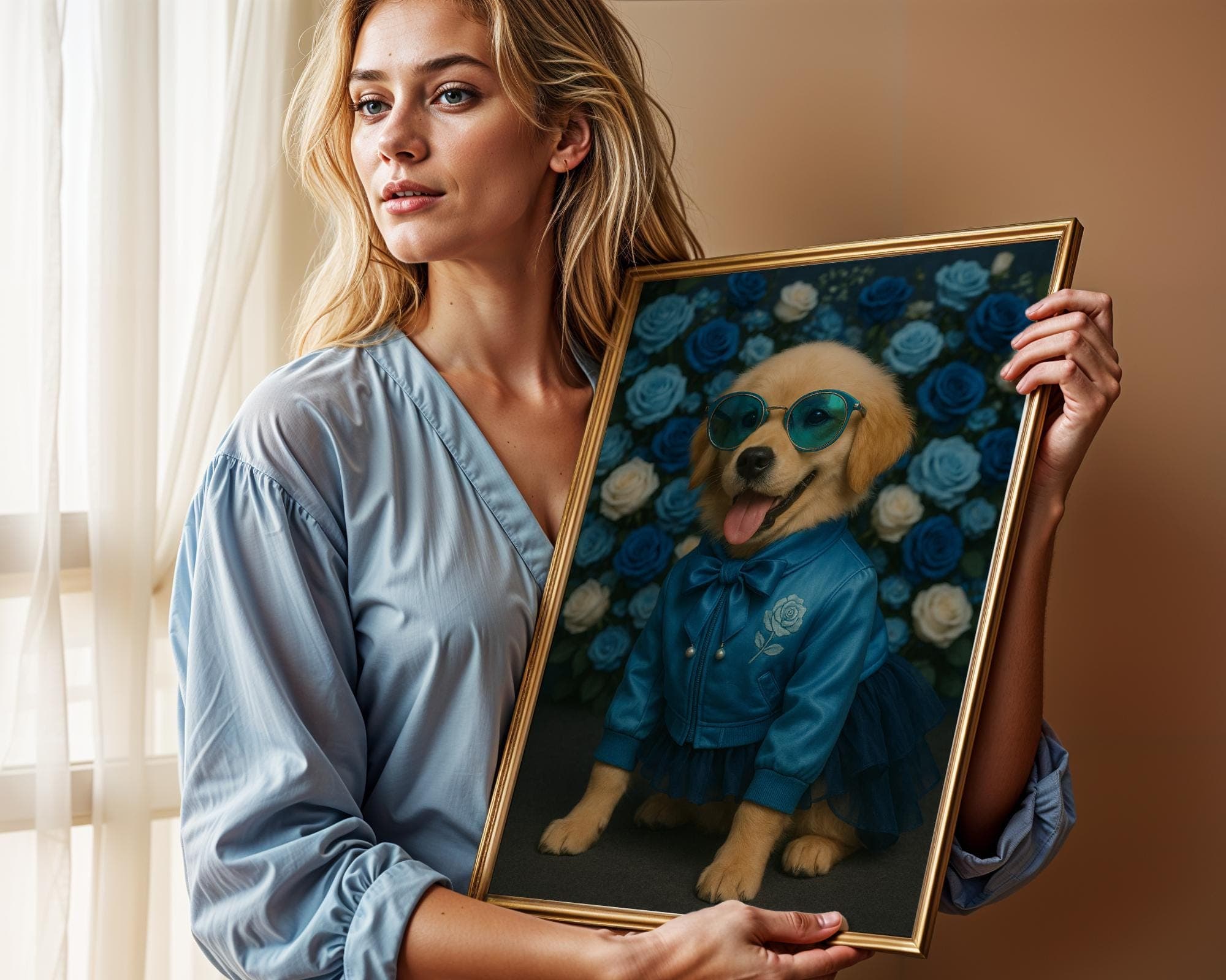 Customized Pet Art with Fashion Outfit, Custom Pet Portrait with Floral Background, Personalized Dog Print, Custom Floral Pet, Pet Painting - view 4