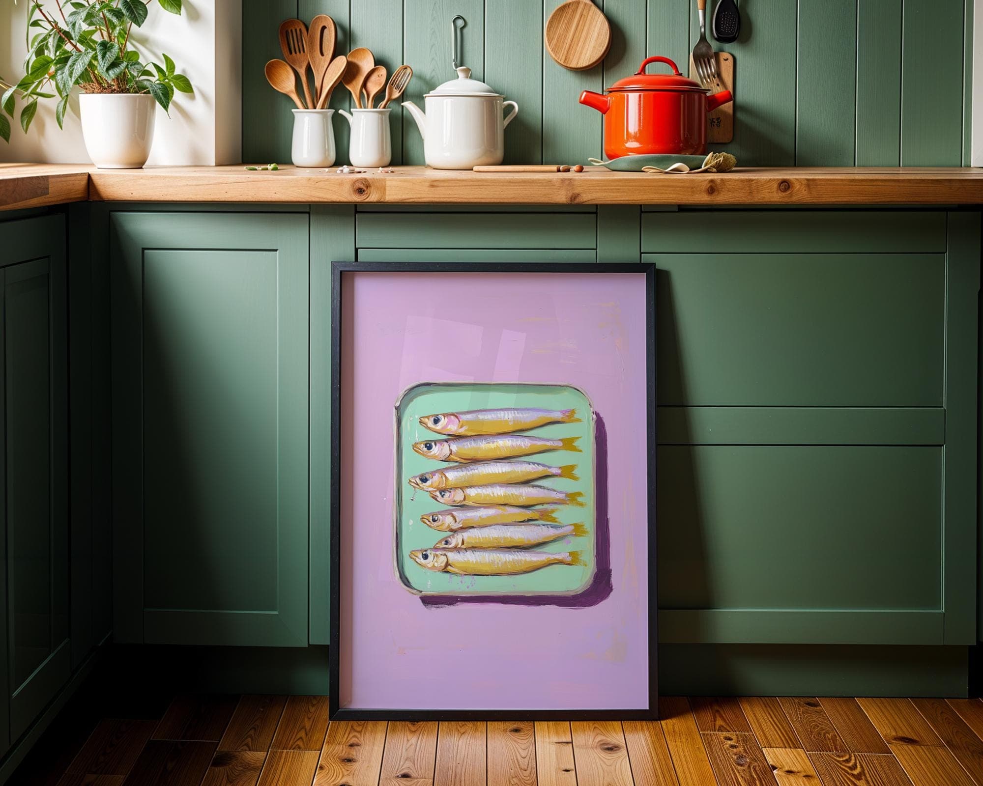 Sardines Print, Kitchen Print, Sardines Tin Wall Art, Dining Room Decor, Retro Food, Vintage Kitchen Decor, Fish Poster, Trendy Seafood Art - view 3