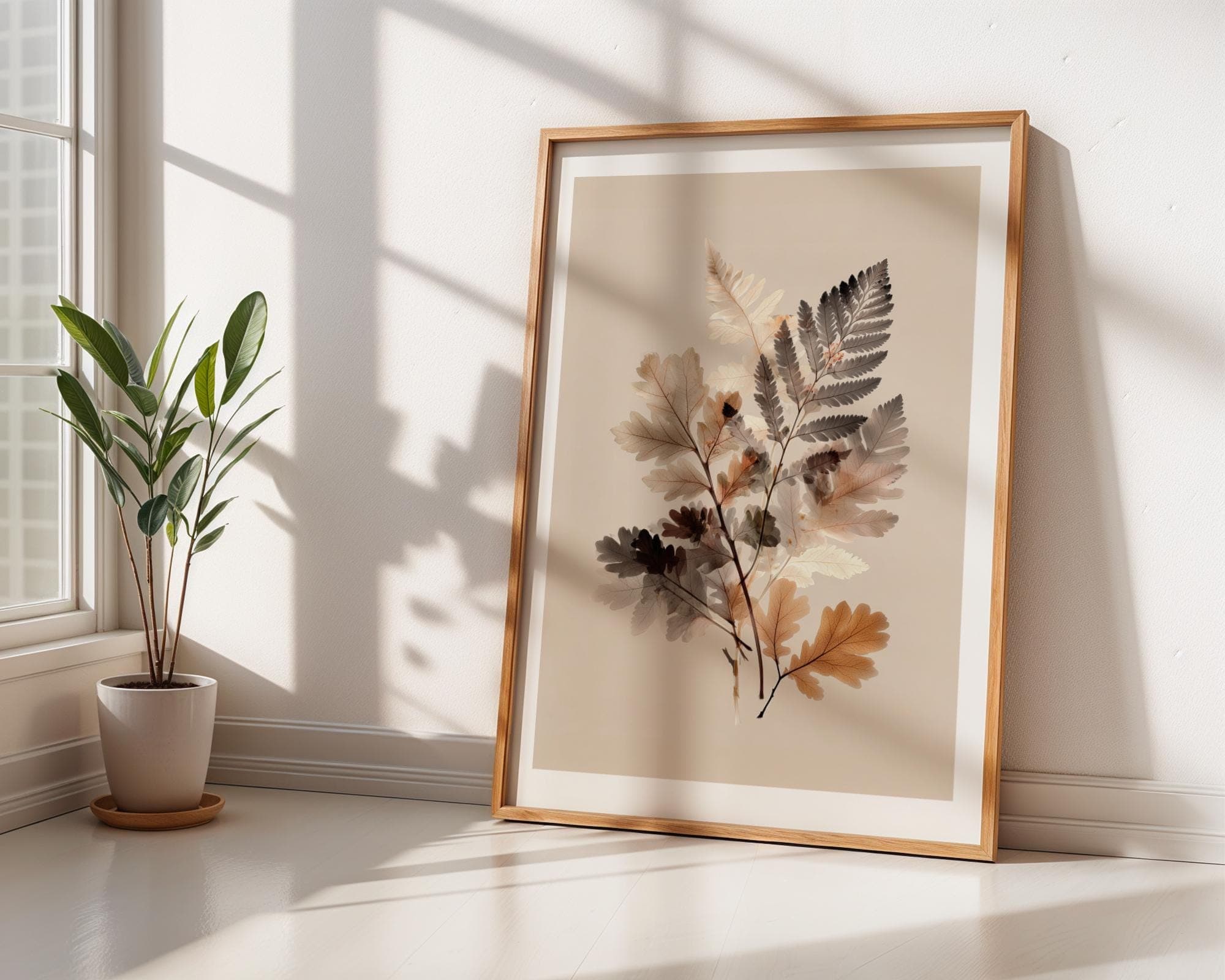 Botanical X Ray Leaves Print Neutral Earth Tone Wall Art Poster, Minimalist Nature Wall Art, Modern Leaf Wall Art, Beige Background Print - view 6