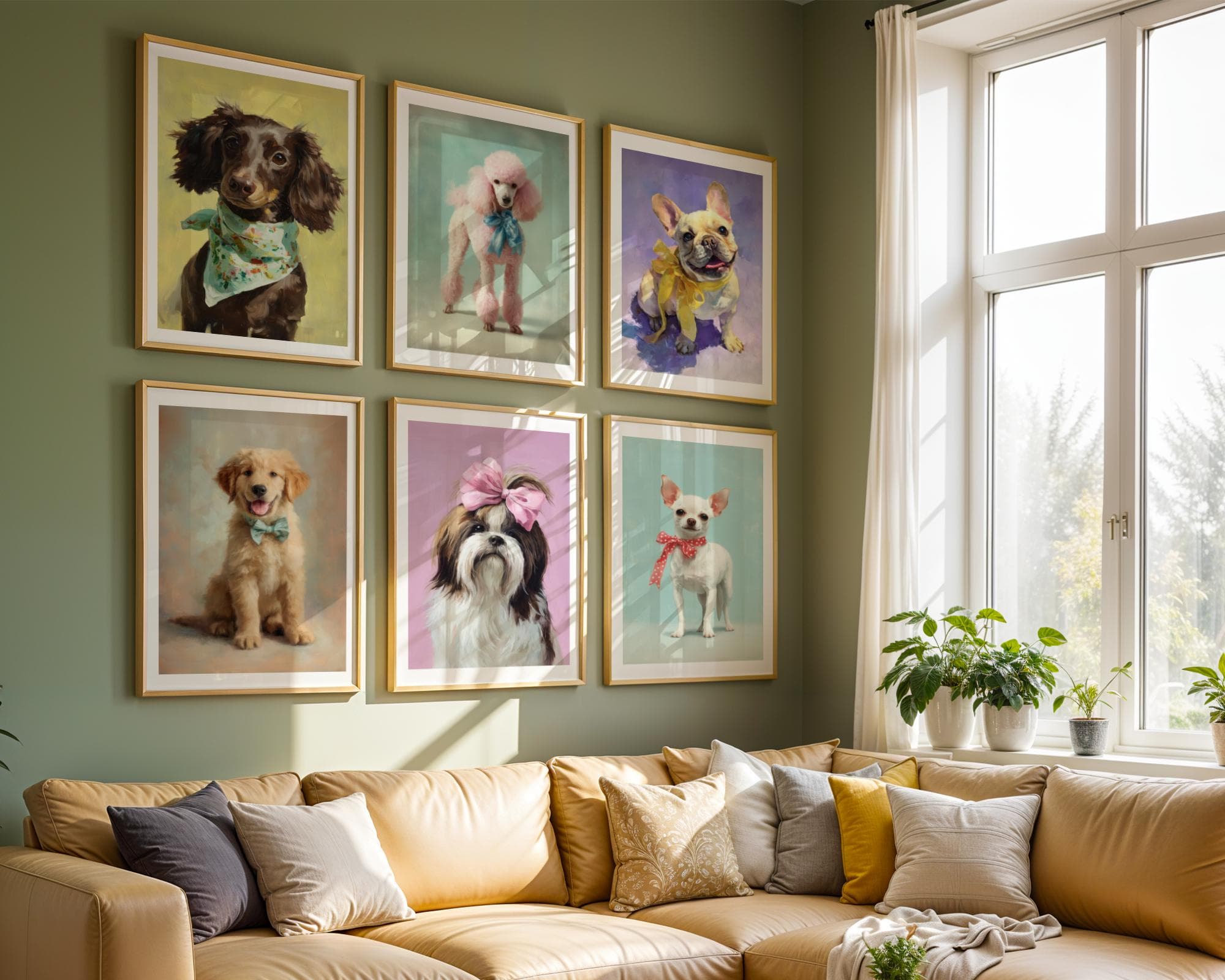 Cute Dog Portrait Wall Art Set of 6, Puppy Gallery Wall Art, Colorful Dog Portrait Gallery Wall, Puppy Nursery Decor, Pet Portrait Art - view 3