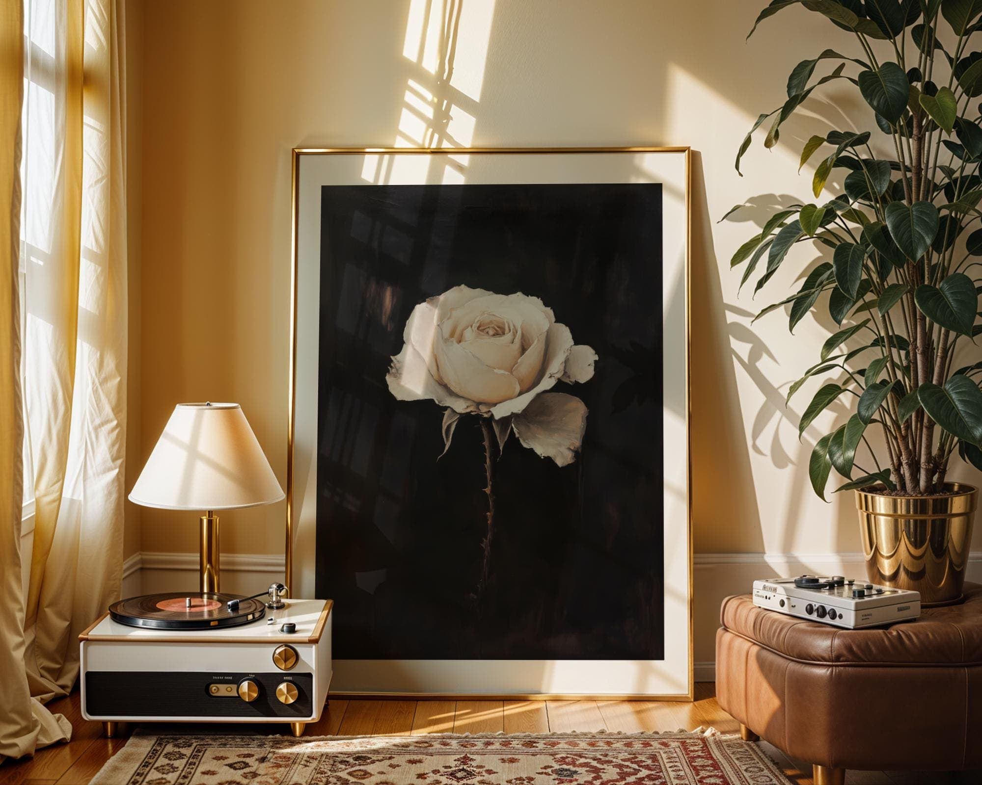 Faded Rose Portrait Print, White Rose Wall Art ā Minimalist Oil Painting Floral Print, White Botanical Flower Print, Moody Floral Print - view 3