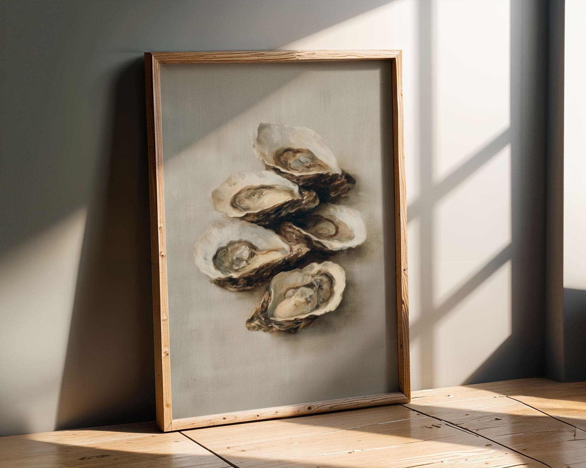 Oyster Wall Decor, Minimal Coastal Art Print, Oyster Still Life, Oyster Painting, Coastal Dining Room Decor, Oyster Canvas Art, Digital Art - view 7