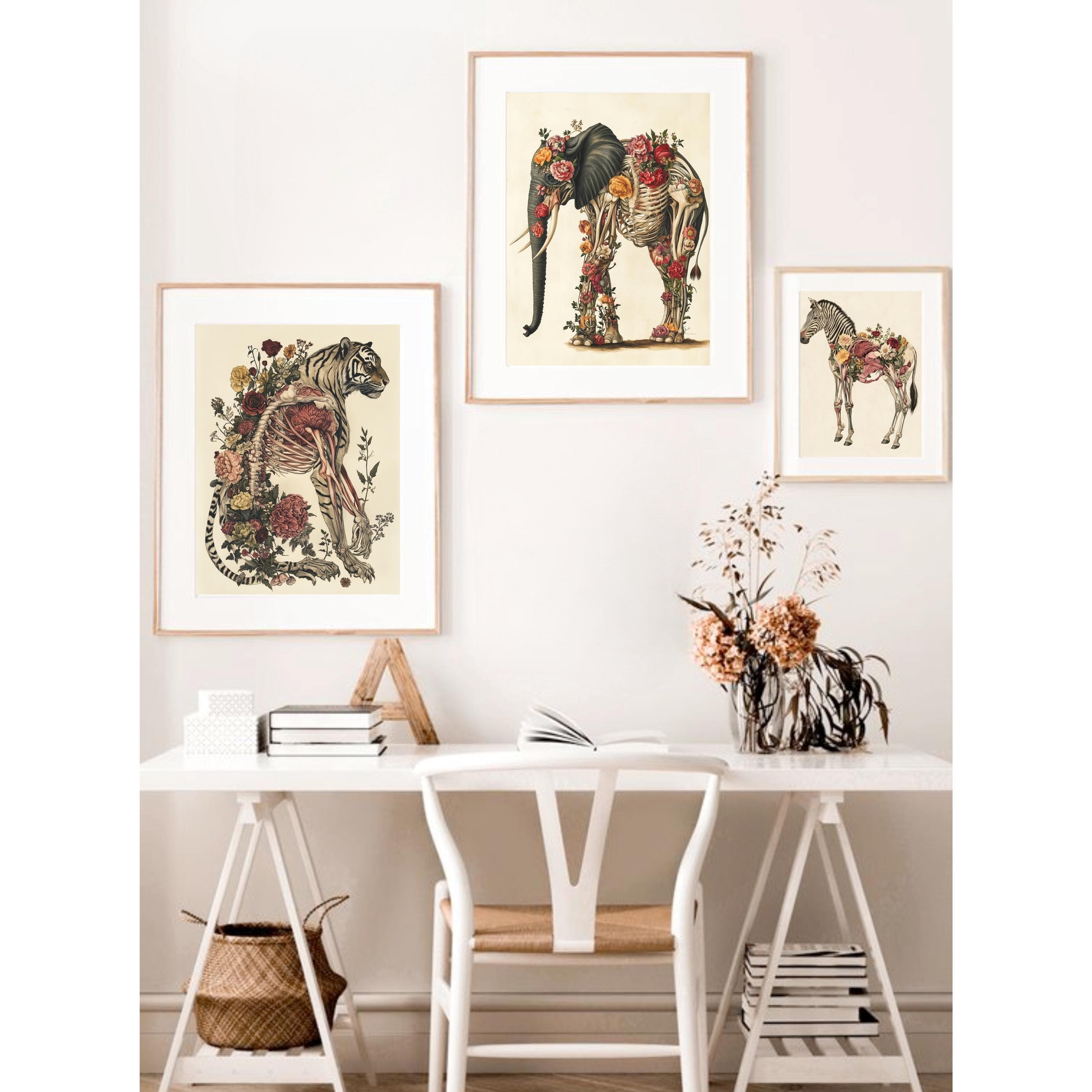 Whimsical Animal Anatomy Prints – Tiger Elephant Zebra Wall Prints, Unique Animal Prints, Eclectic Animal Wall Decor, Maximalist Wall Art - view 7