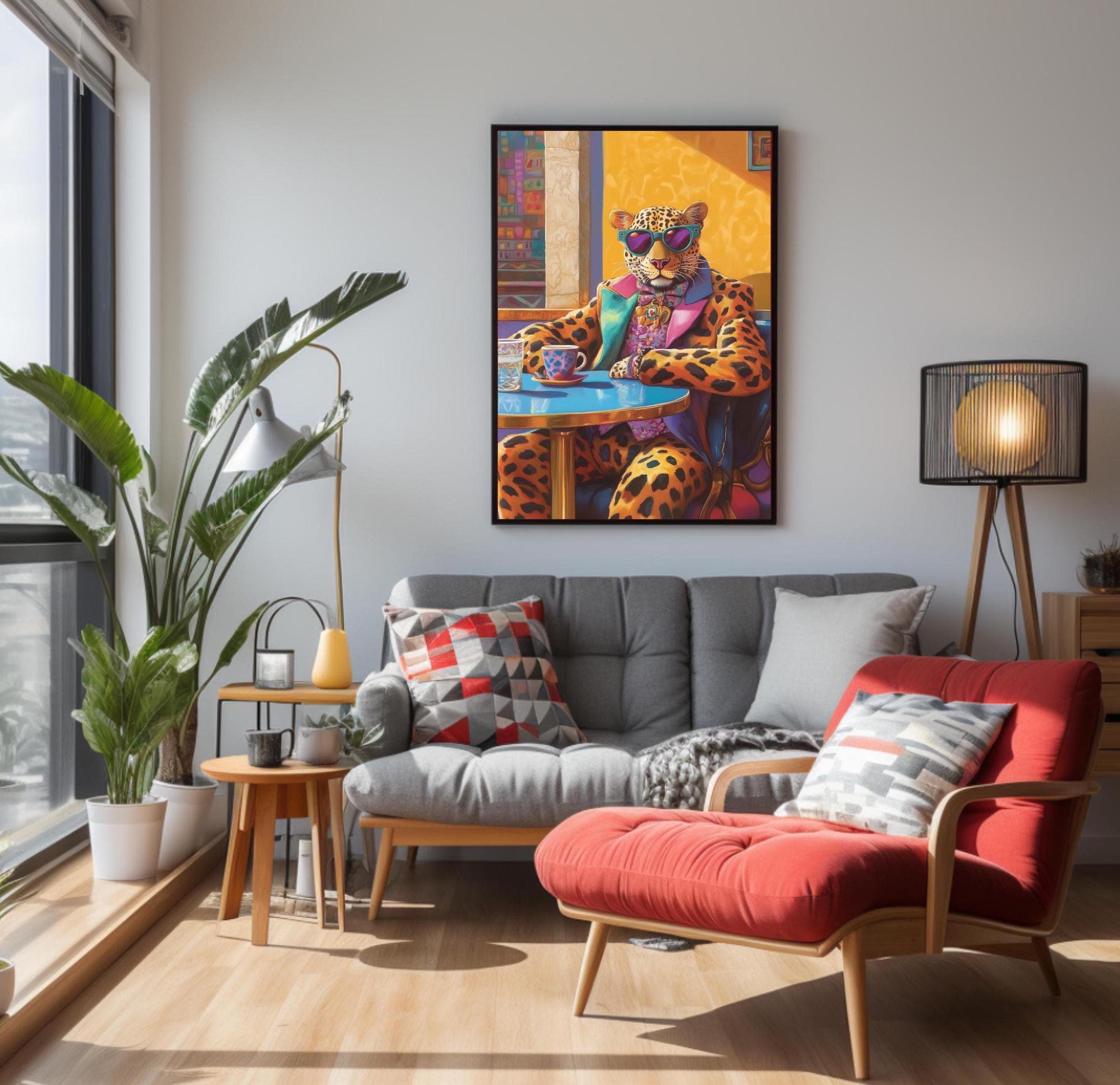 Funky Leopard Print, Maximalist Eclectic Wall Art, Preppy Decor, Colorful Art, Apartment Decor, Dopamine Decor, Pink and Orange Wall Art - view 3