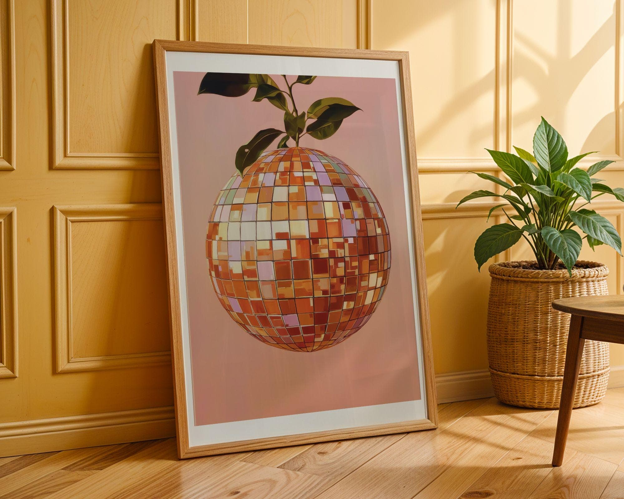 Orange Disco Ball Wall Art – Funky Fruit Pop Art Poster, Disco Orange Wall Art – Retro Fruit Pop Art Print, Orange Aesthetic Wall Print - view 2