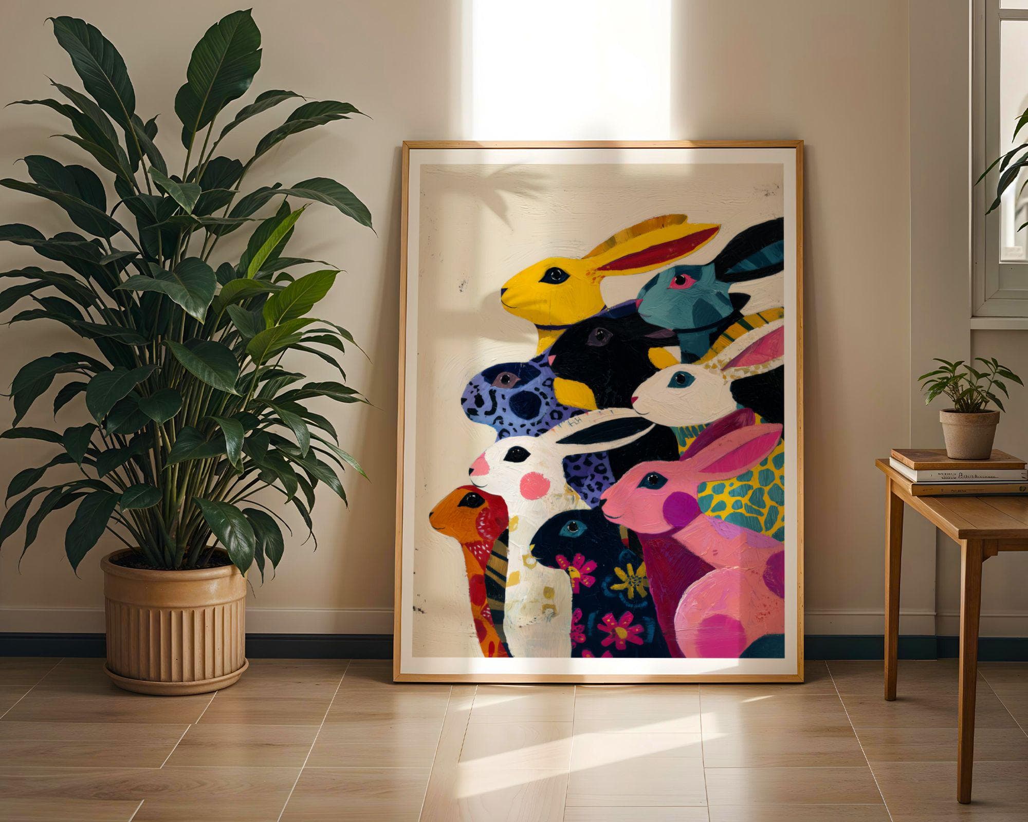 Colorful Bunny Wall Art, Whimsical Rabbit Print, Eclectic Maximalist Home Decor, Pop Art Rabbit Print, Color Pop Nursery & Kids Room Art - view 6