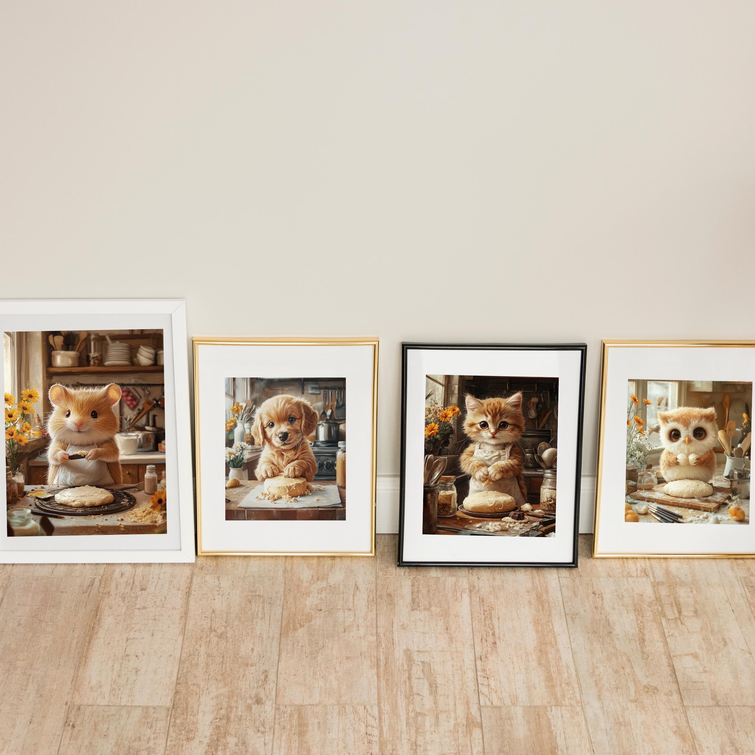 Cute Cooking Animal Wall Art, Kitchen Wall Art Print, Chef Art Print Digital Download, Whimsical Kitchen Animals, Chef Cat Dog Print - view 5