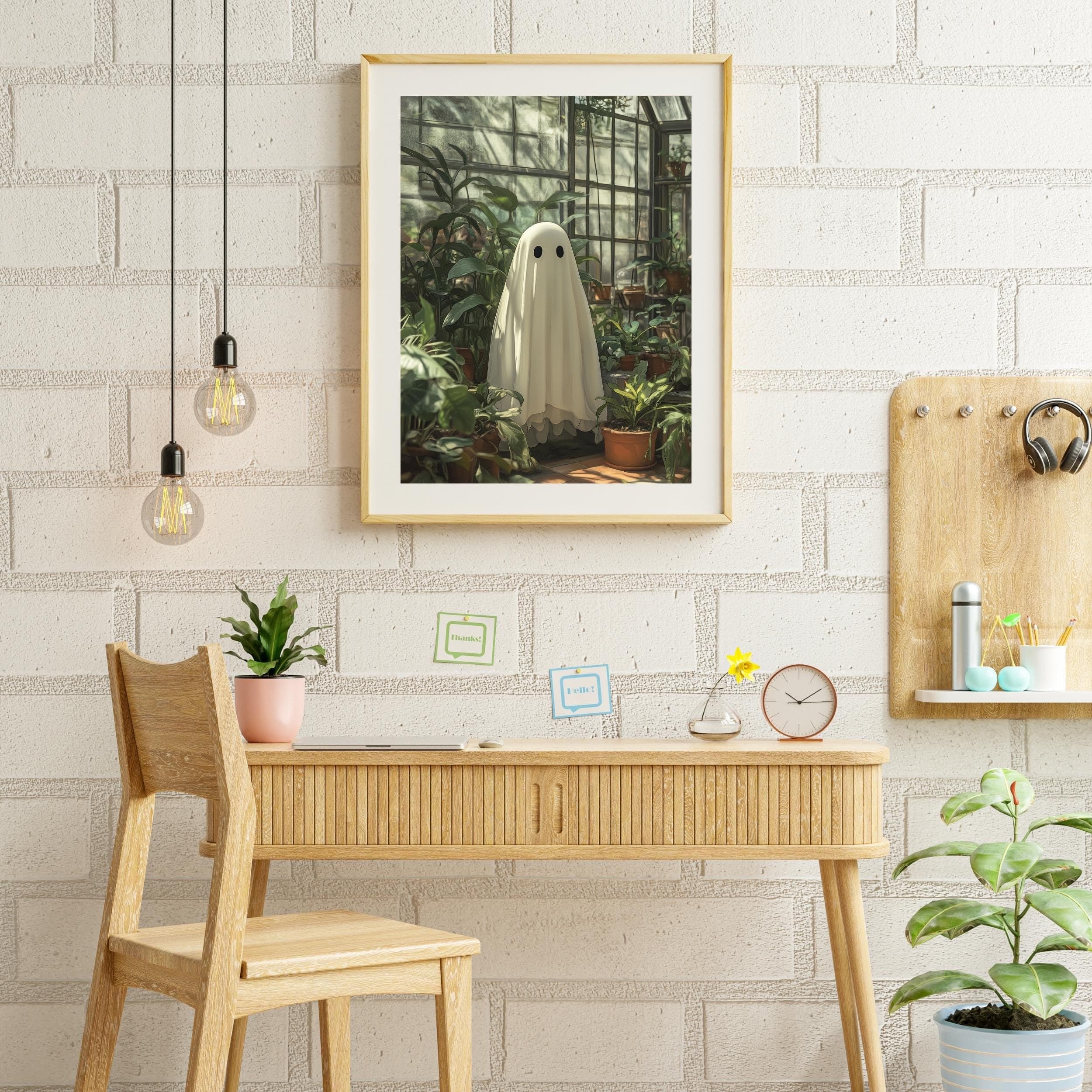 Ghost in Heathouse, Moody Plants and Ghost Painting, Cottagecore Ghost Art Print, Halloween Poster Home Decor, Whimsical Halloween Wall Art - view 5