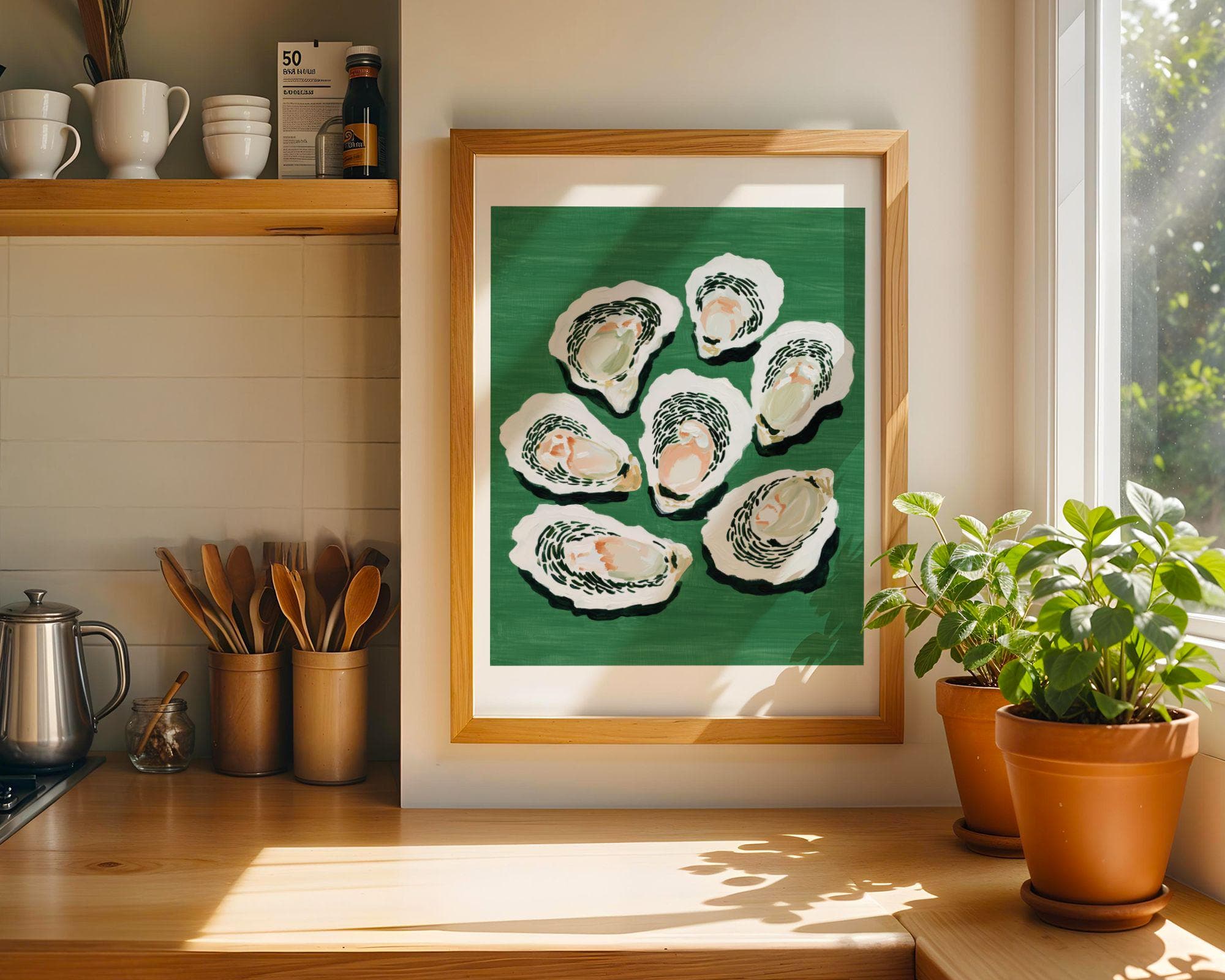 OYSTER Wall Art Print, Coastal Kitchen Decor, Green Oyster Painting, Seafood Wall Art, Oyster Print, Oyster Lover Gift, Oyster Painting - view 4