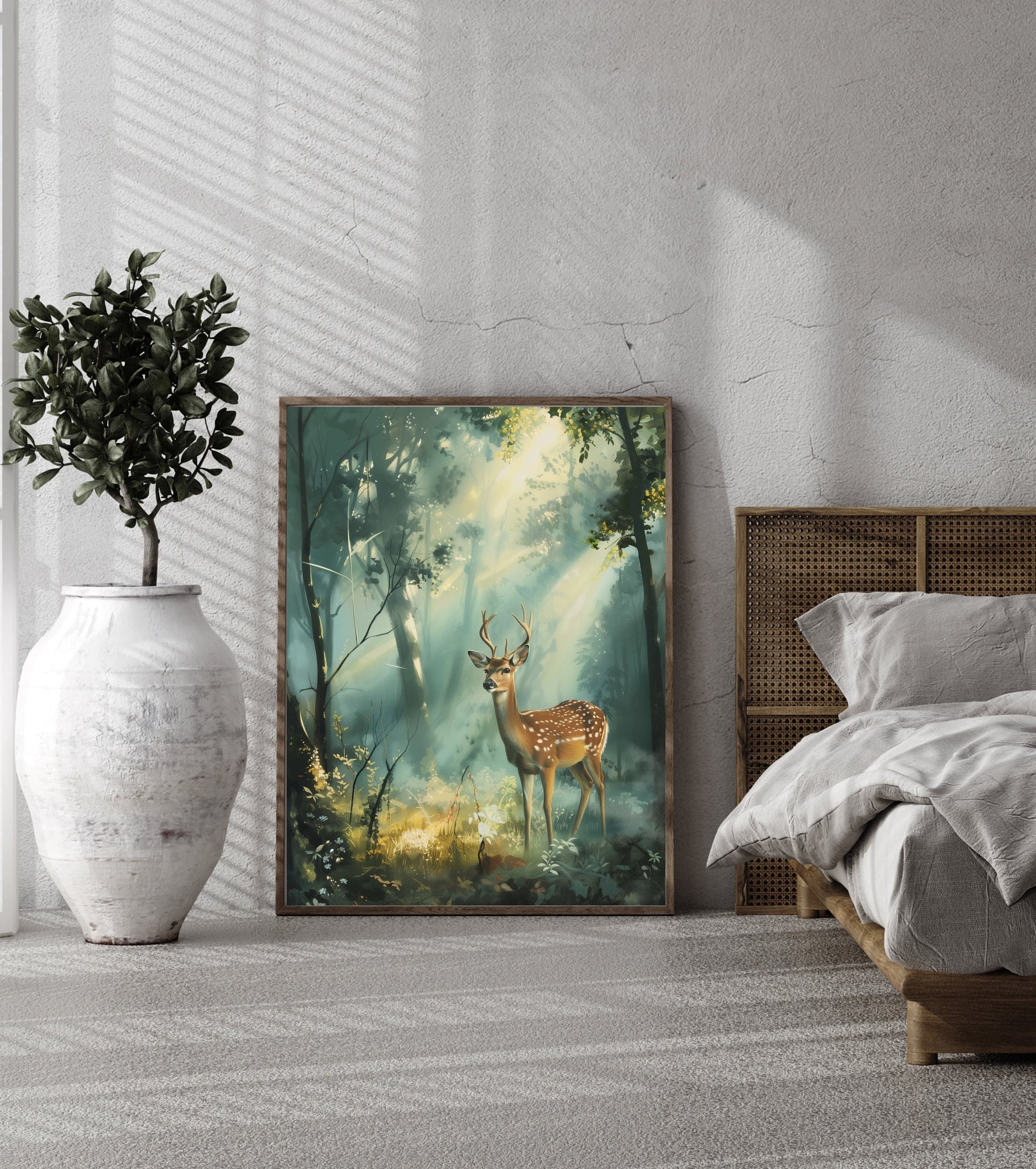 Watercolor Deer Wall Art, Oil Painting, Serene Deer Poster, Nature Oil Painting, Forest and Deer Oil Painting, Woodland Deer Oil Painting - view 4