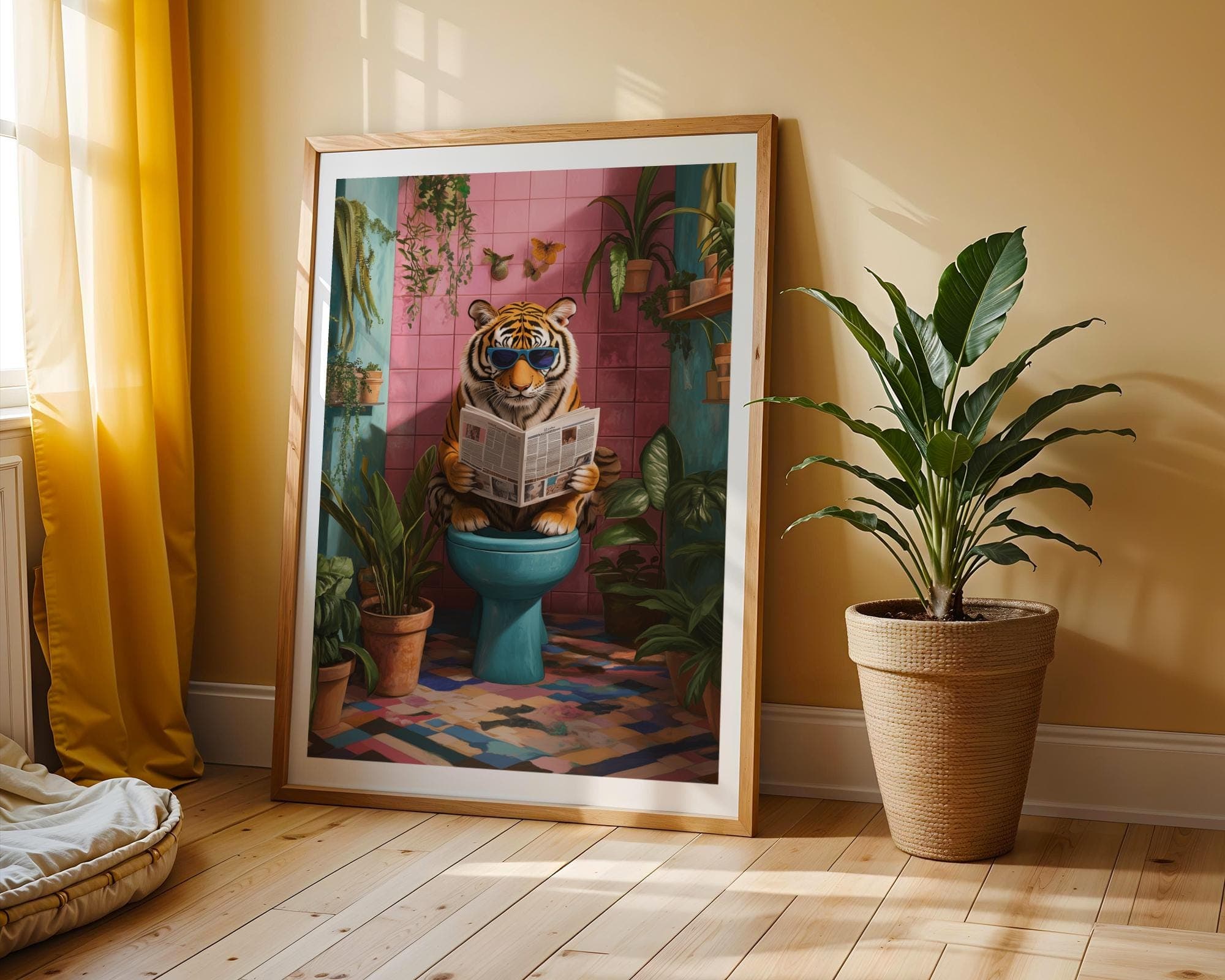 Funny Tiger Bathroom Wall Art, Cool Tiger on Toilet Art, Retro Aesthetic Wall Art, Funny Tiger Toilet Print, Eclectic Jungle Bathroom Art - view 5