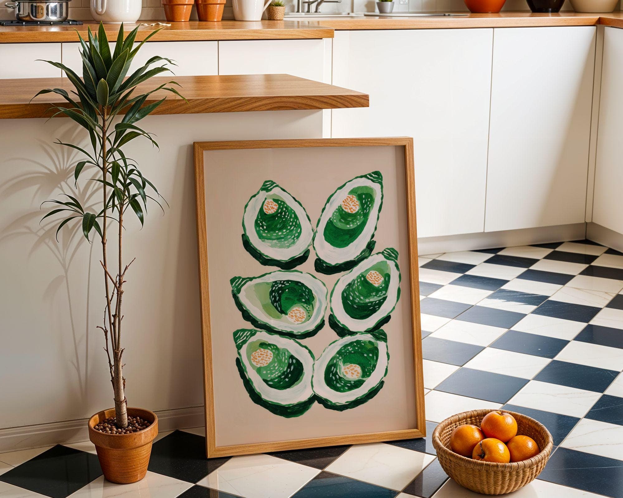 Original Oyster Wall Art | Emerald Green Acrylic Painting | Coastal Dining Room Decor | Kitchen Art Print | Seafood Art | | Food Lover Gift - view 2