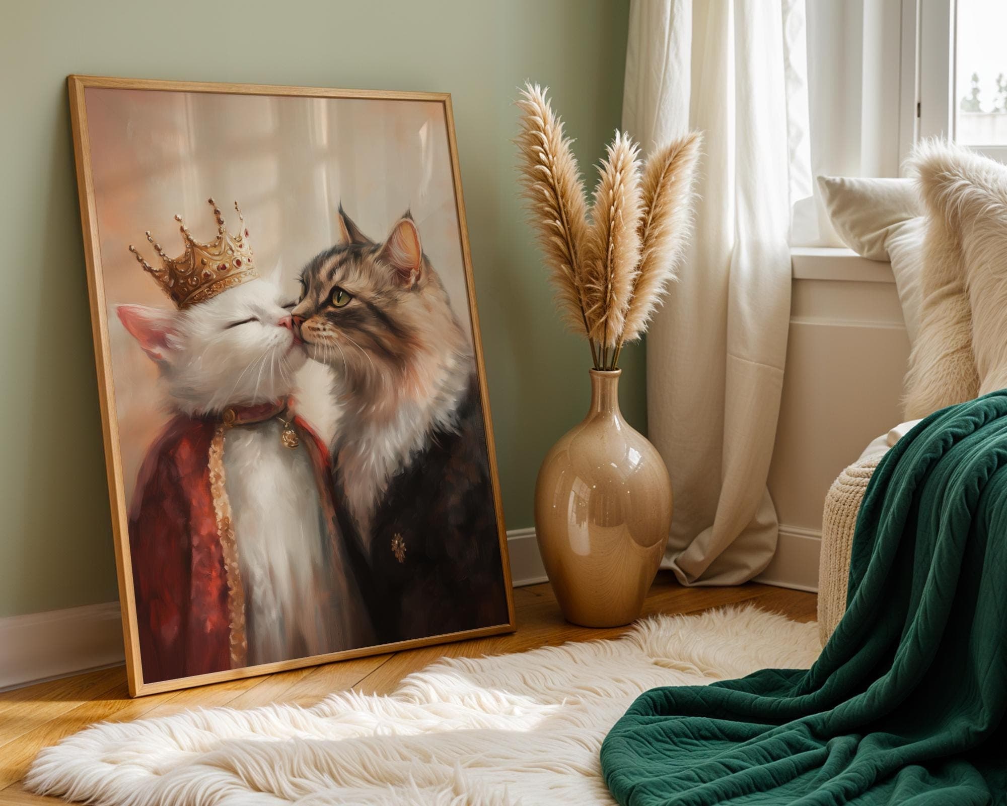 Royal Cat Couple Wall Art, Cat Couple Painting, Quirky Cat Poster, Regal Cats Painting, Whimsical Couple Decor, Fantasy Art, Cat Print - view 4