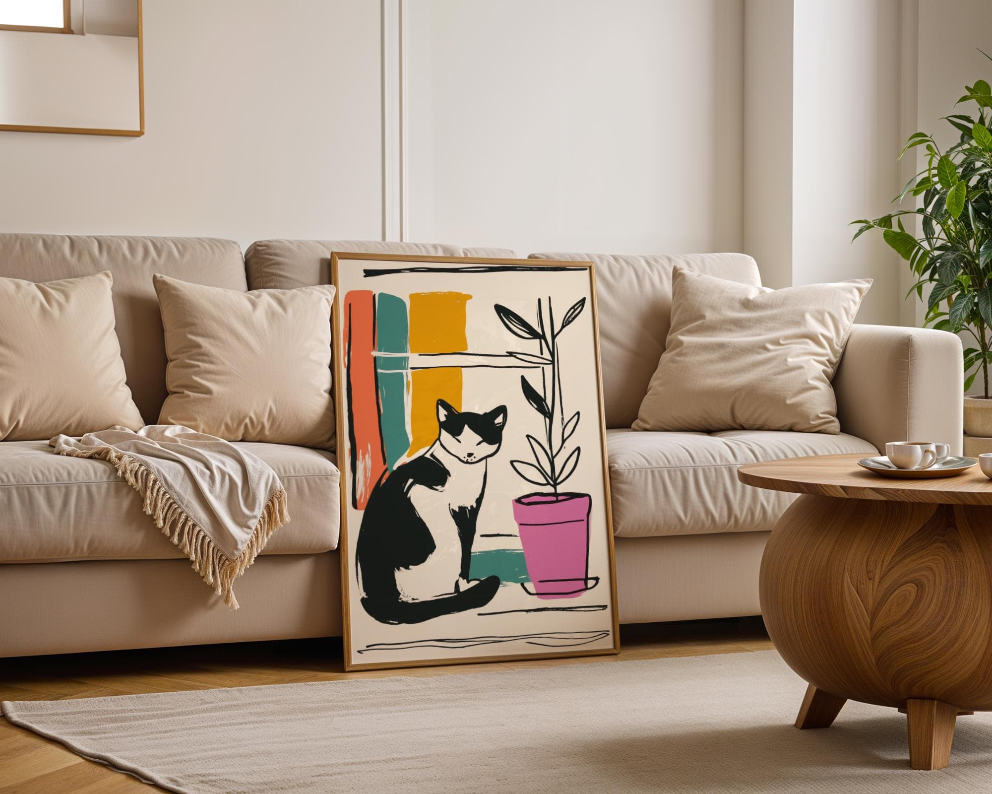 Calico Cat Wall Decor, Colorful Calico Cat Poster, Abstract Calico Cat Wall Art Print, Minimalist Cat Poster, Minimalist Wall Print,Line Art - view 4