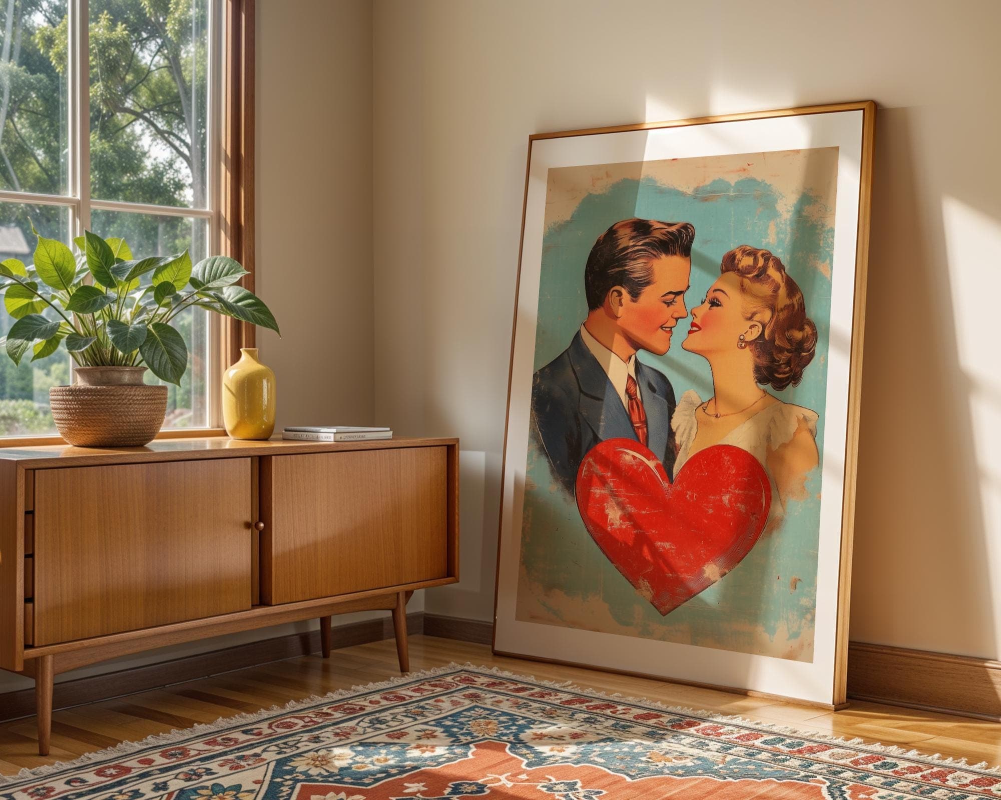 Vintage Couple Wall Art, Vintage Digital Wall Art, Printable Romantic Couple Wall Art, Love Wall Art, Couple Painting, Hugging Couple Print - view 2