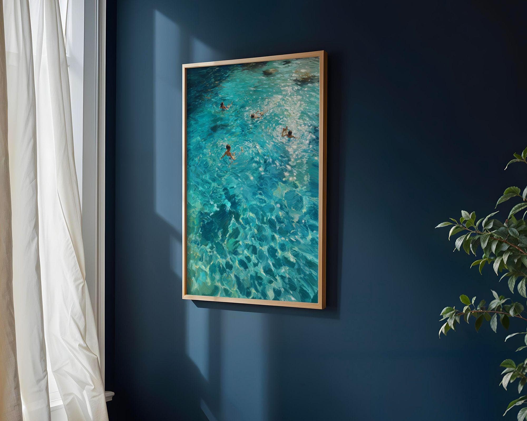 Coastal Wall Art, Turquoise Ocean Swimming Painting, Beach House Wall Decor, Turquoise Sea Wall Art, Seaside Wall Art, Ocean Swim Wall Art - view 5