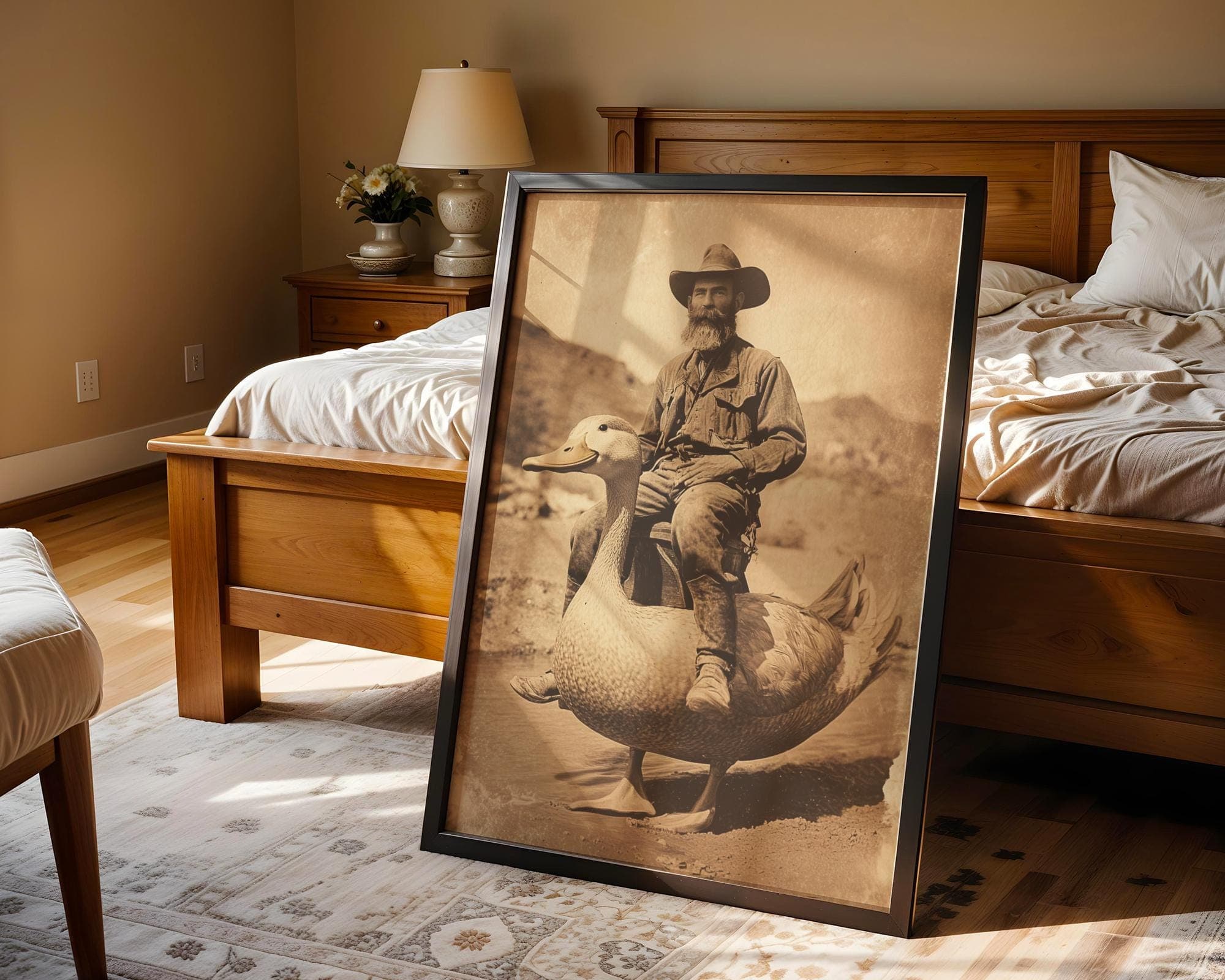 Rustic Duck Rider Print – Western Fantasy Wall Art, Whimsical Rustic Wall Art, Funny Duck Print, Digital Download, Quirky Western Wall Art - view 5