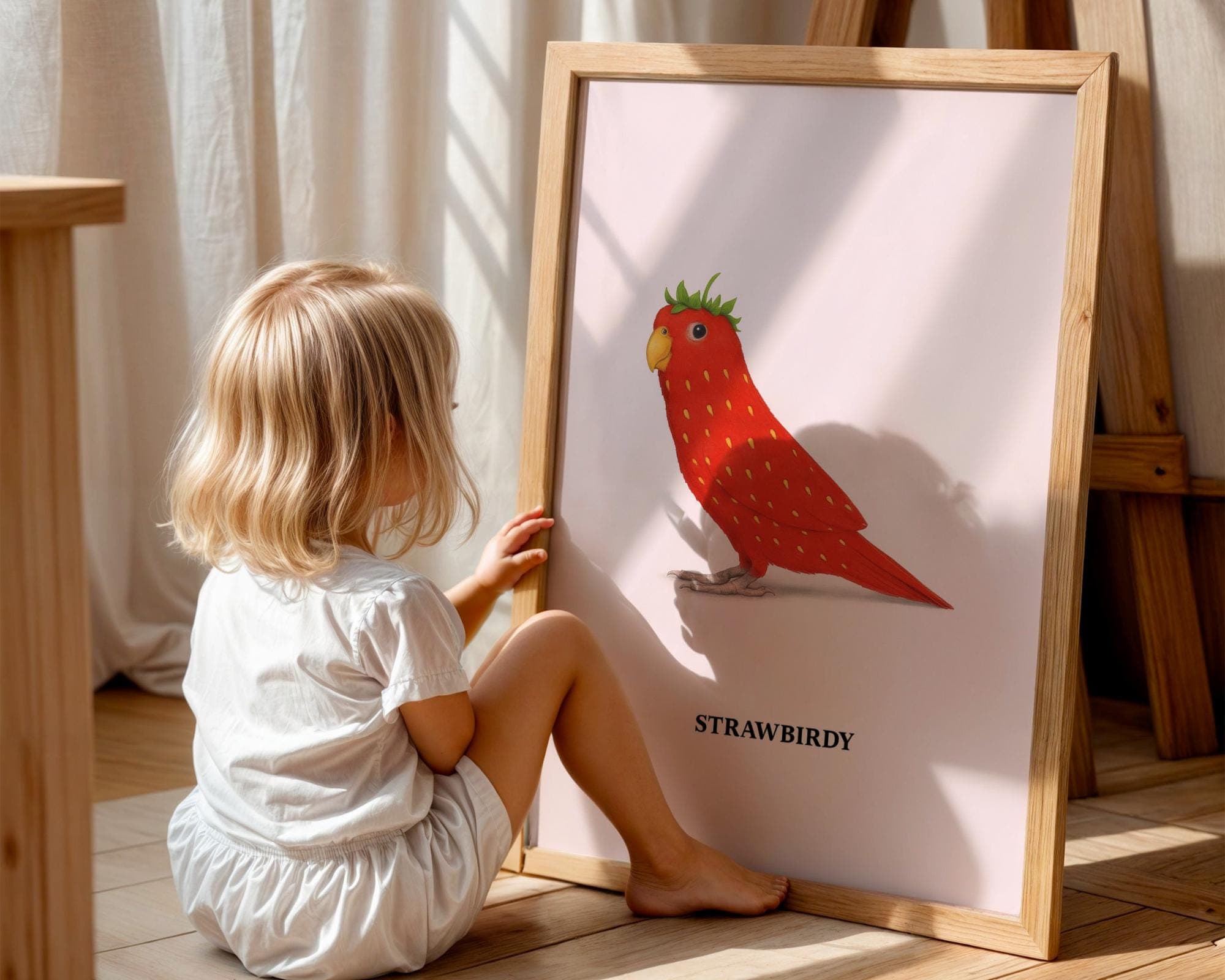Strawberry Parrot Print: Funny Bird Wall Art, Whimsical Animal Poster (Digital Download) - view 3