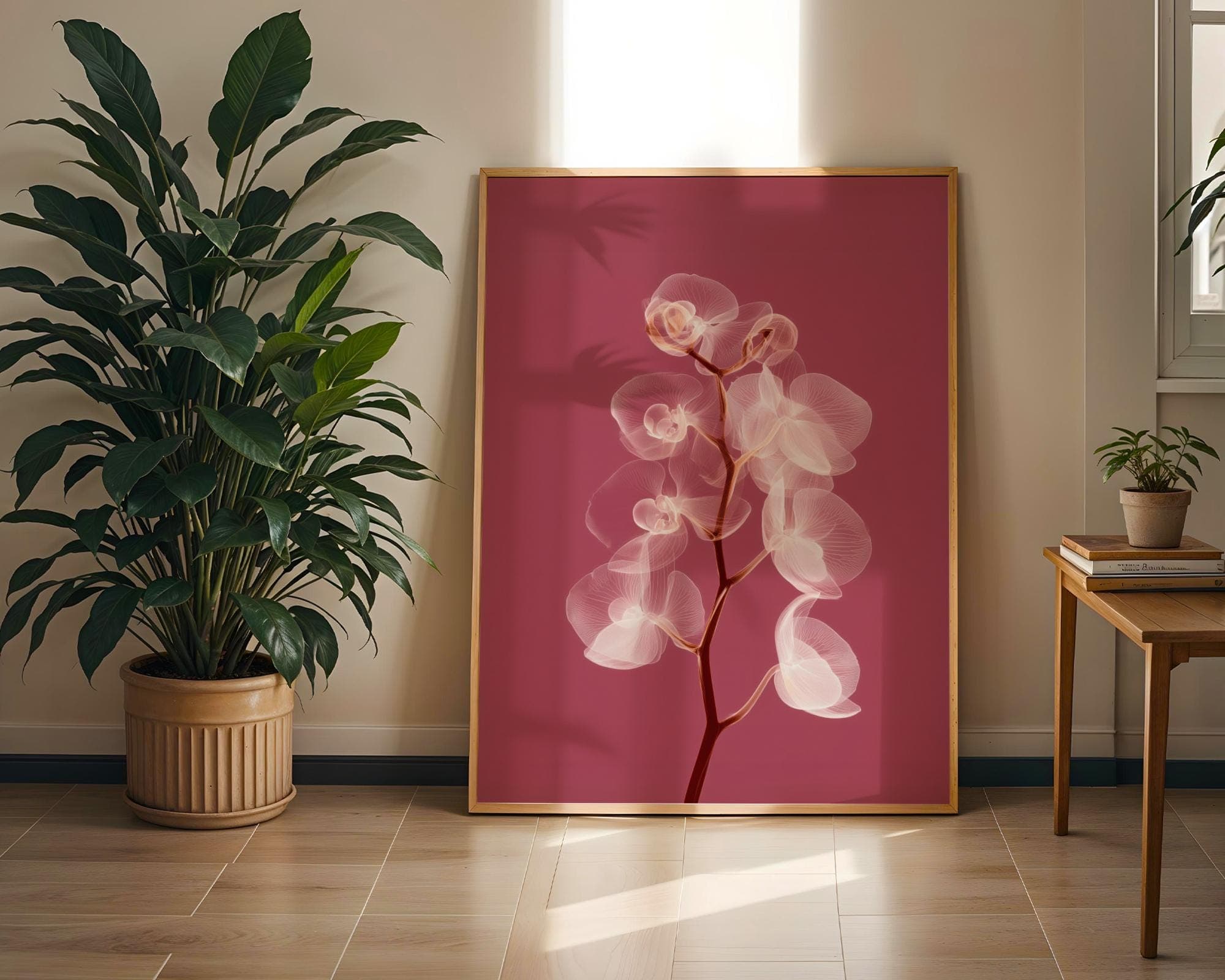 X Ray Orchid Flower Wall Art Botanical Radiograph Pink Orchid Print Minimal Elegant Decor, Modern Botanical Poster, White Floral Wall Decor - view 2
