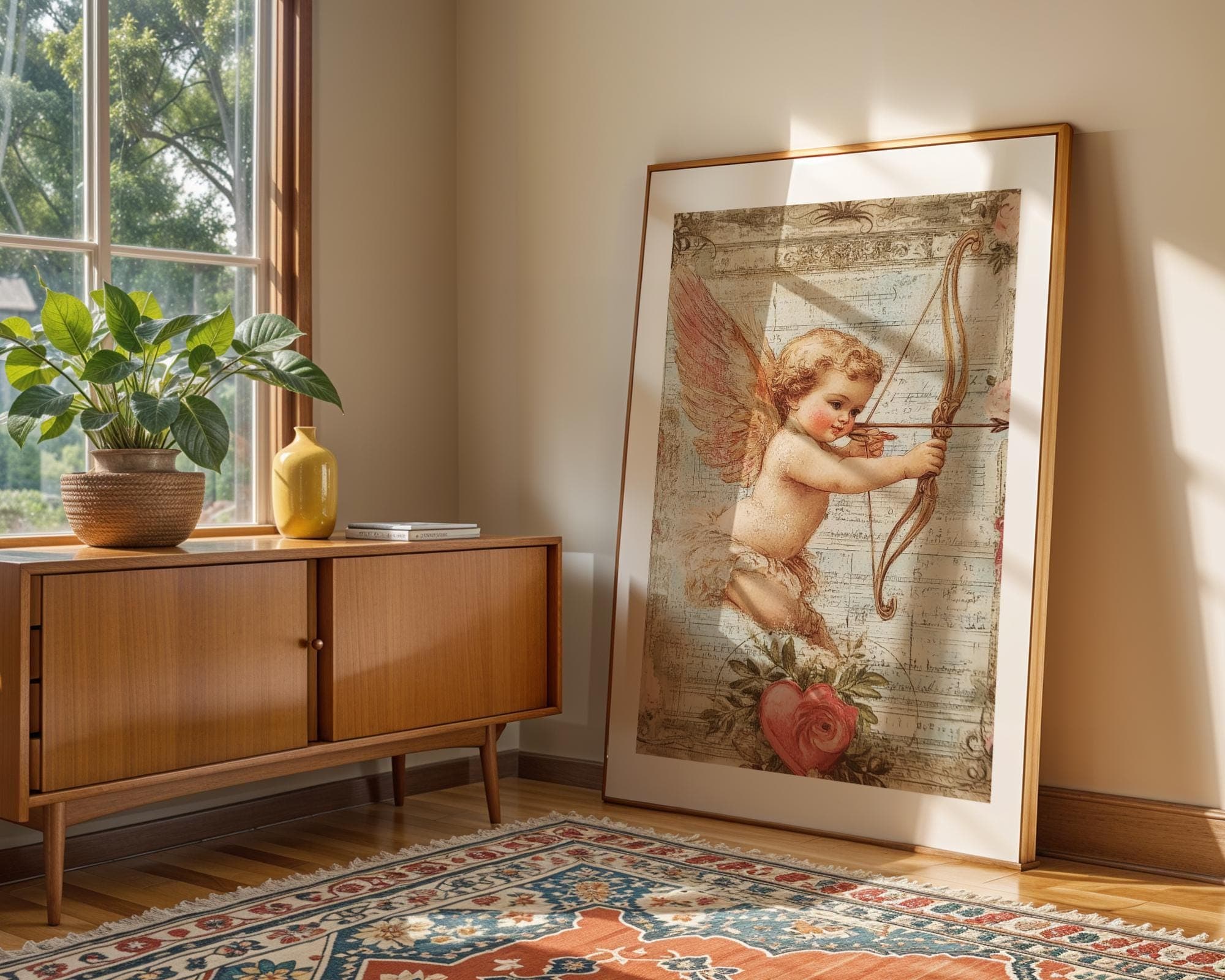 Vintage Cupid Wall Art, Cupid with Bow and Arrow, Romantic Victorian Wall Decor, Rustic Valentine’s Day Decor, Cupid Angel Print, Cupid Art - view 7