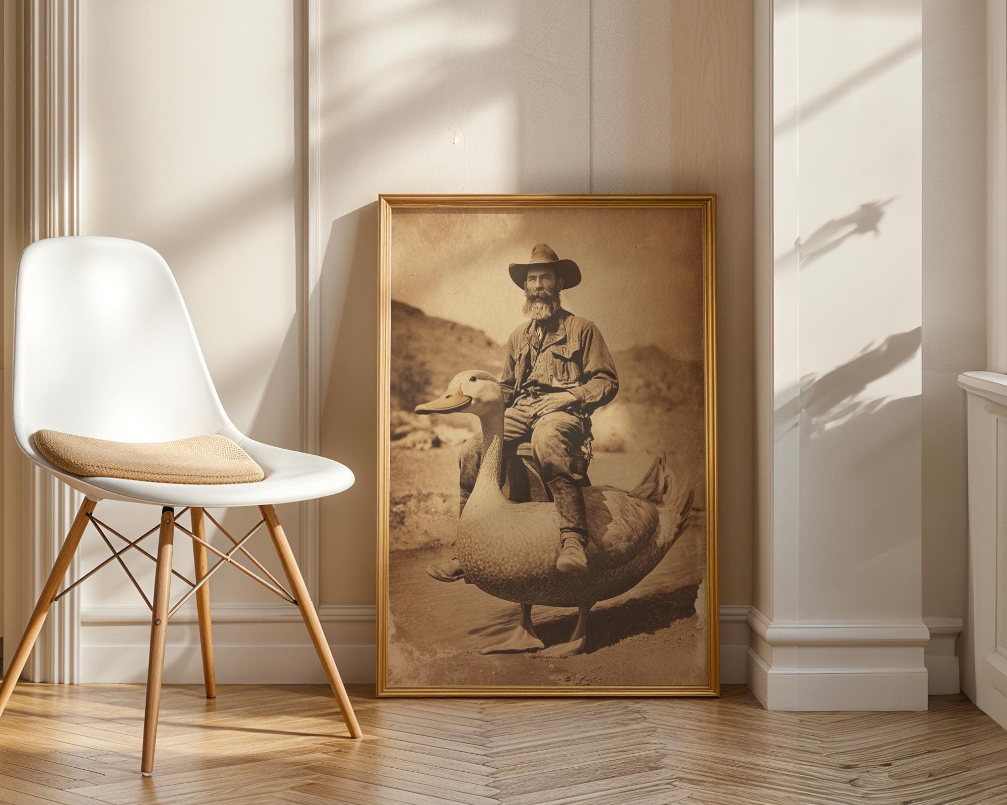 Rustic Duck Rider Print – Western Fantasy Wall Art, Whimsical Rustic Wall Art, Funny Duck Print, Digital Download, Quirky Western Wall Art - view 3