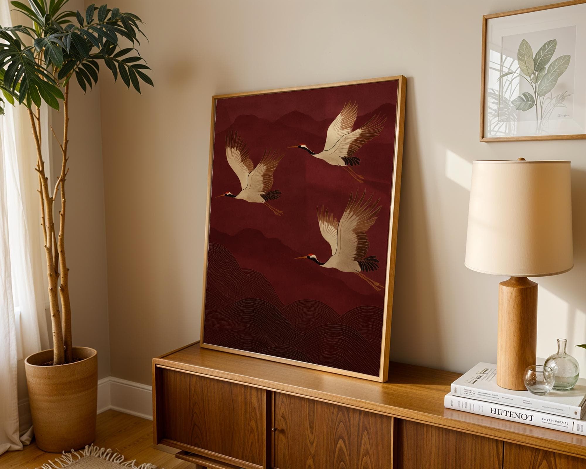Japandi Wall Art, Japanese Crane Print, Zen Wall Art, Minimalist Bird Poster, Traditional Japanese Art, Wabi Sabi Wall Art, Cherry Rot Art - view 3