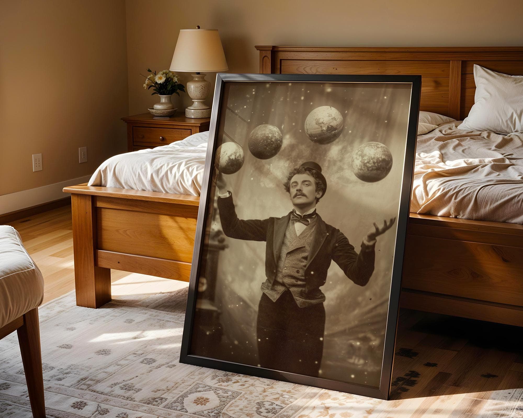 Surreal Victorian Man Wall Art | Planet Juggler Vintage Print, Retro Astral Wall Art, Surreal Celestial Juggler Art, Dark Academia Decor - view 5