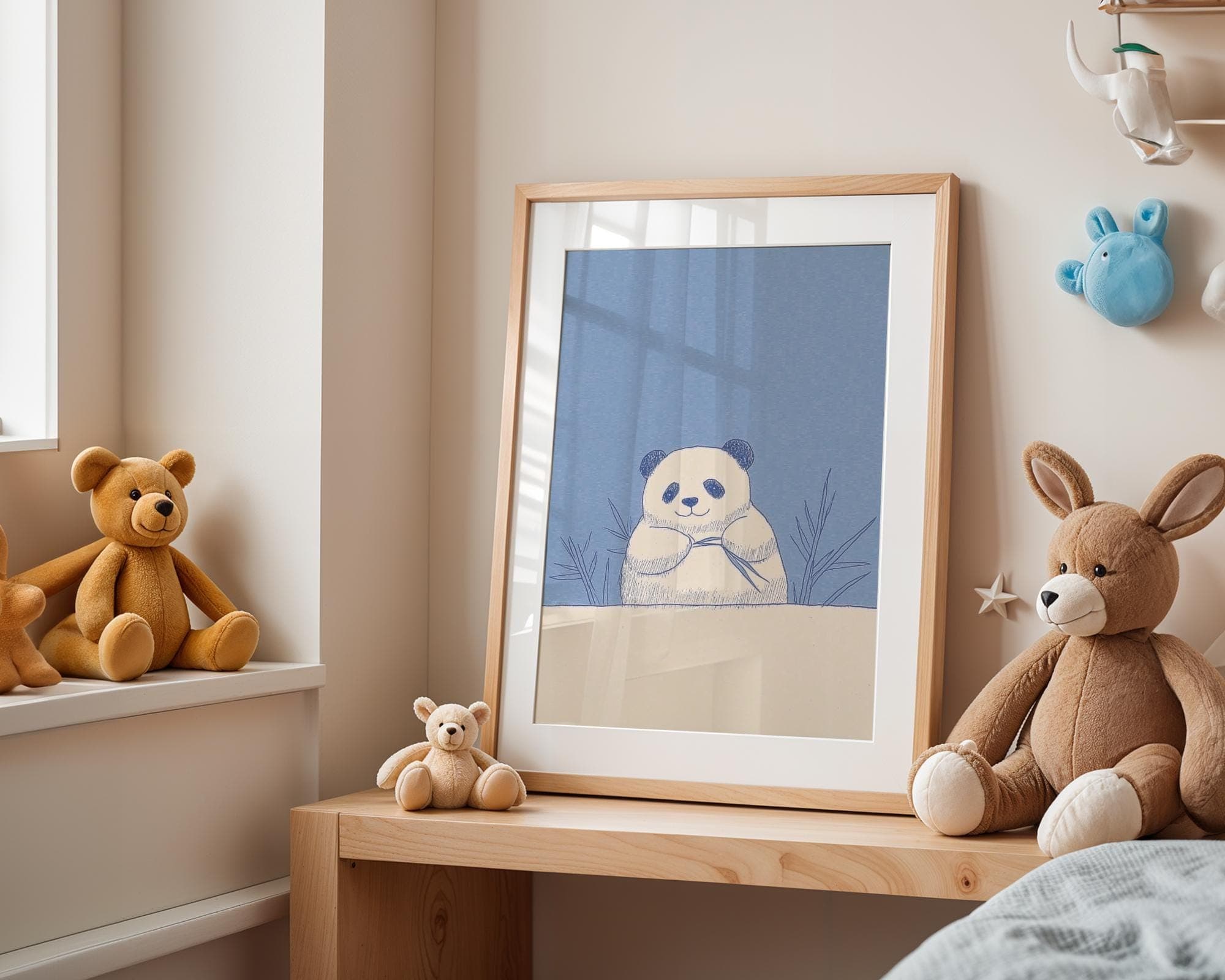 Cute Panda Wall Art, Blue Panda Nursery Print, Whimsical Baby Room Decor, Minimalist Nursery Decor, Nursery Animal Print, Kidsroom Decor - view 2
