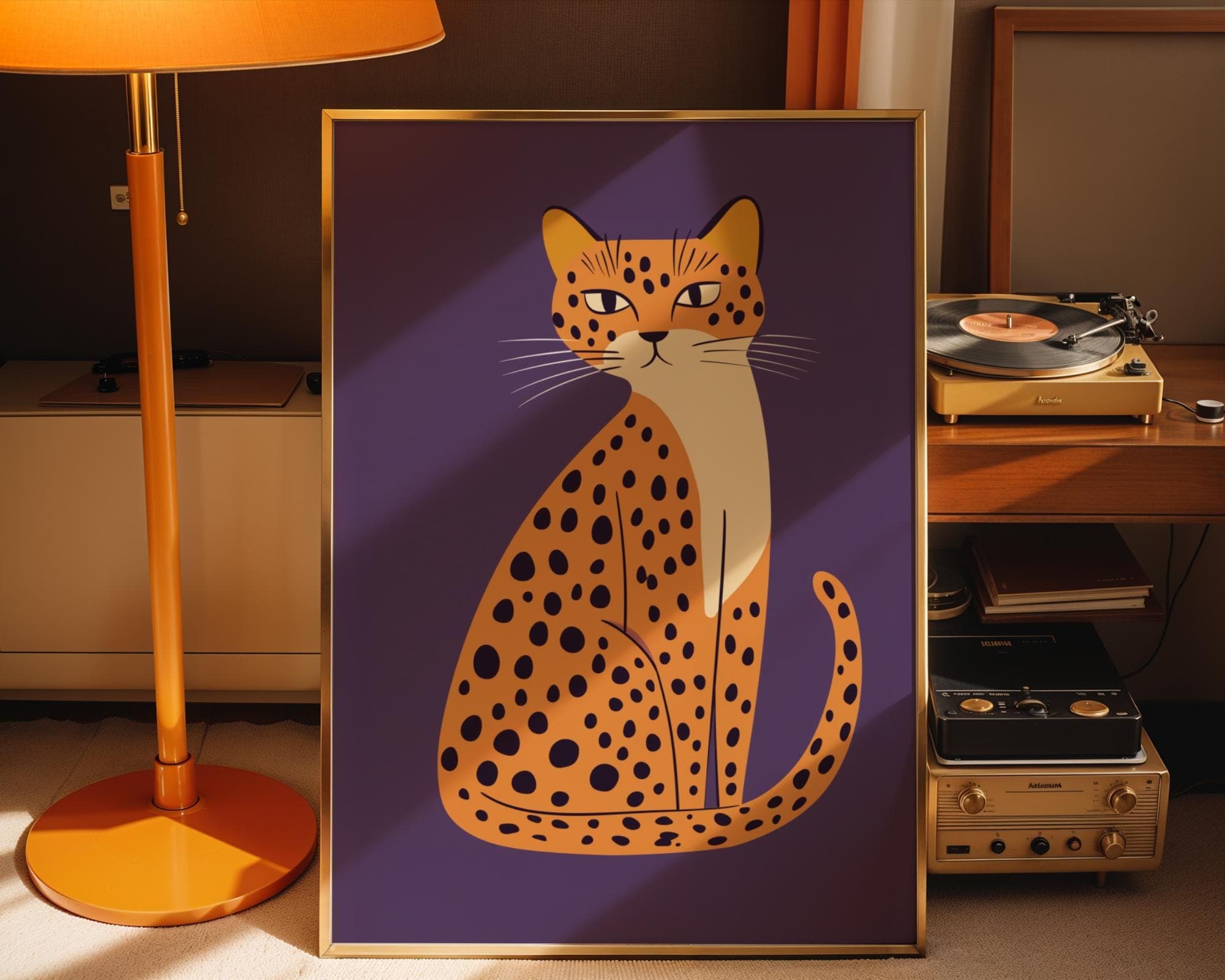 Modern Leopard Cat Wall Art Print, Minimalist Big Cat Poster, Leopard Cat Poster, Spotted Cat Print for Office, Leopard in Pop Art Style - view 2