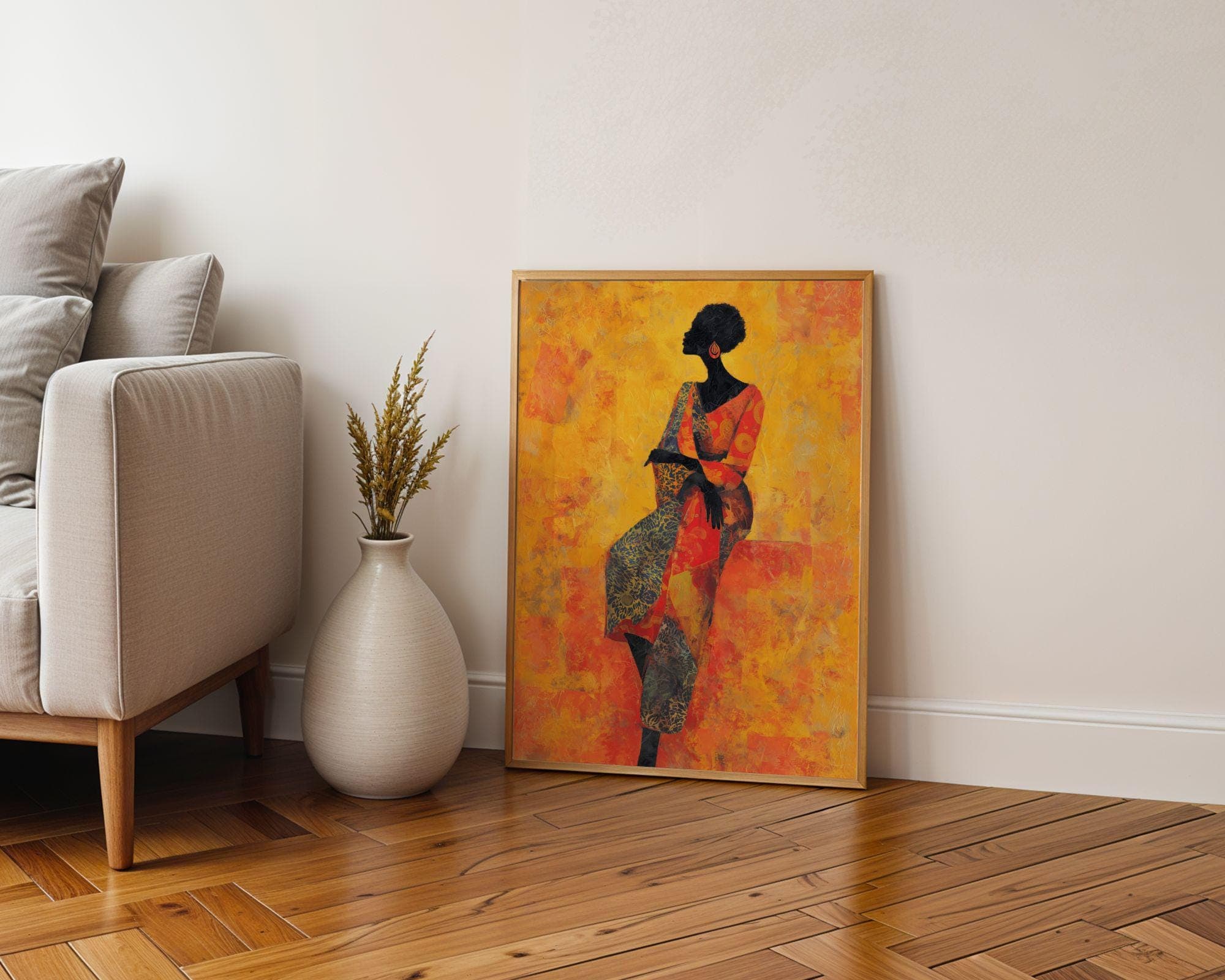 Afrocentric Wall Decor, Modern African Woman Art, Abstract African Portrait, Yellow Orange Wall Art, Mustard Yellow Wall Art, Black Woman - view 3