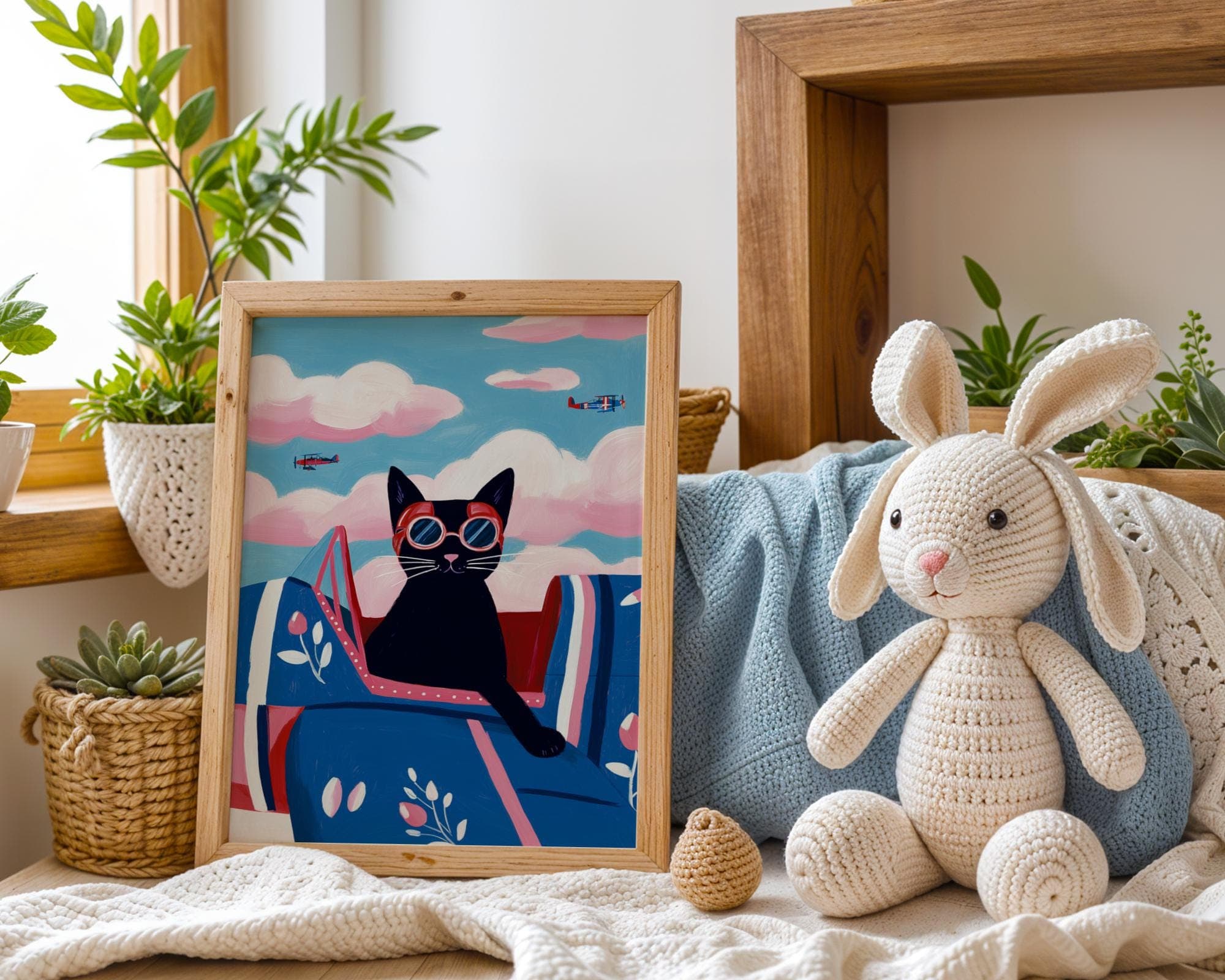 Aviator Cat Wall Art, Vintage Airplane Art, Whimsical Black Cat Art, Pilot Cat Wall Poster, Nursery Wall Poster, Digital Download, Printable - view 4