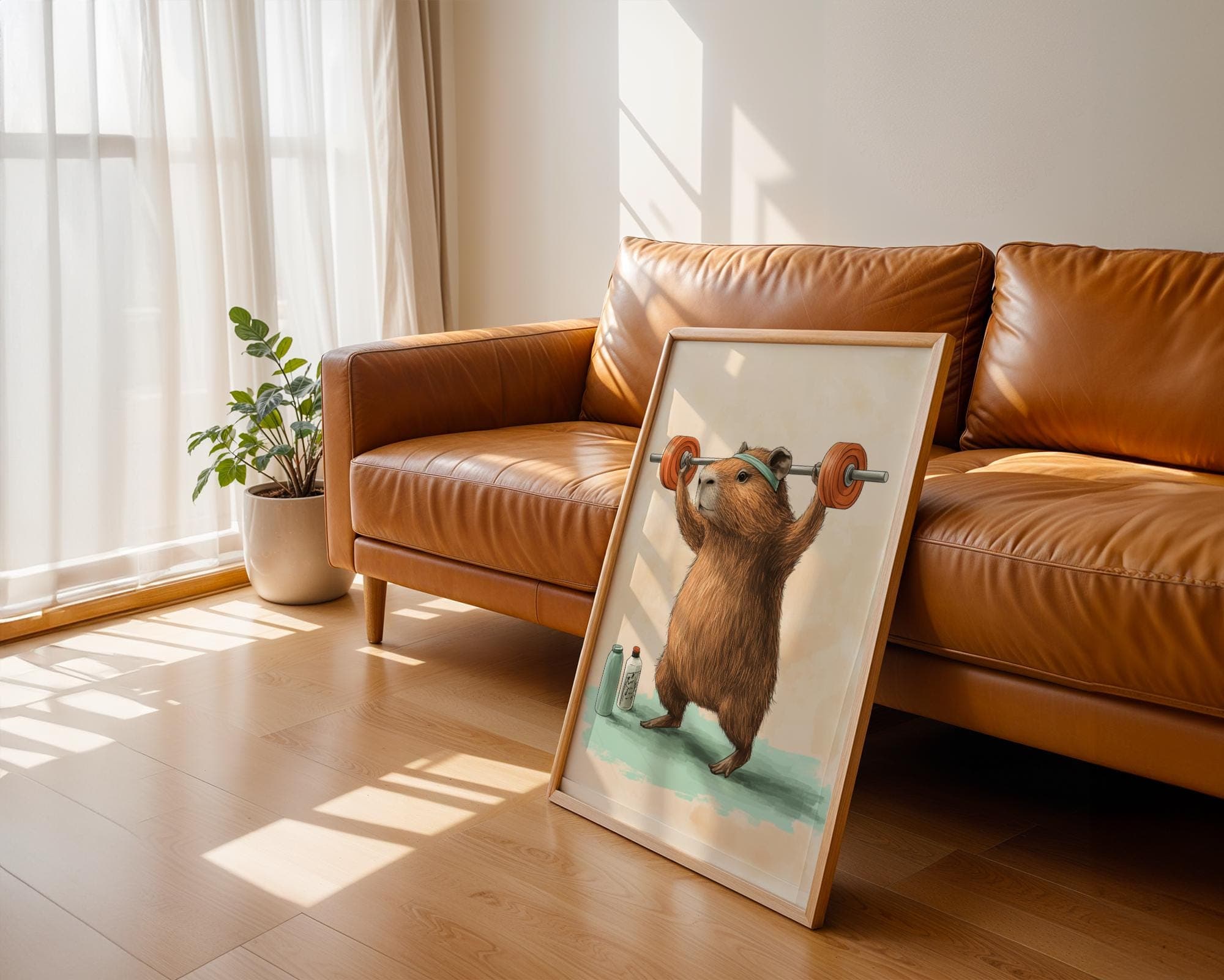 Funny Gym Capybara Wall Art, Funny Fitness Capybara Art Print, Quirky Wall Art, Fitness Motivation Decor, Quirky Capybara Weightlifting Art - view 2
